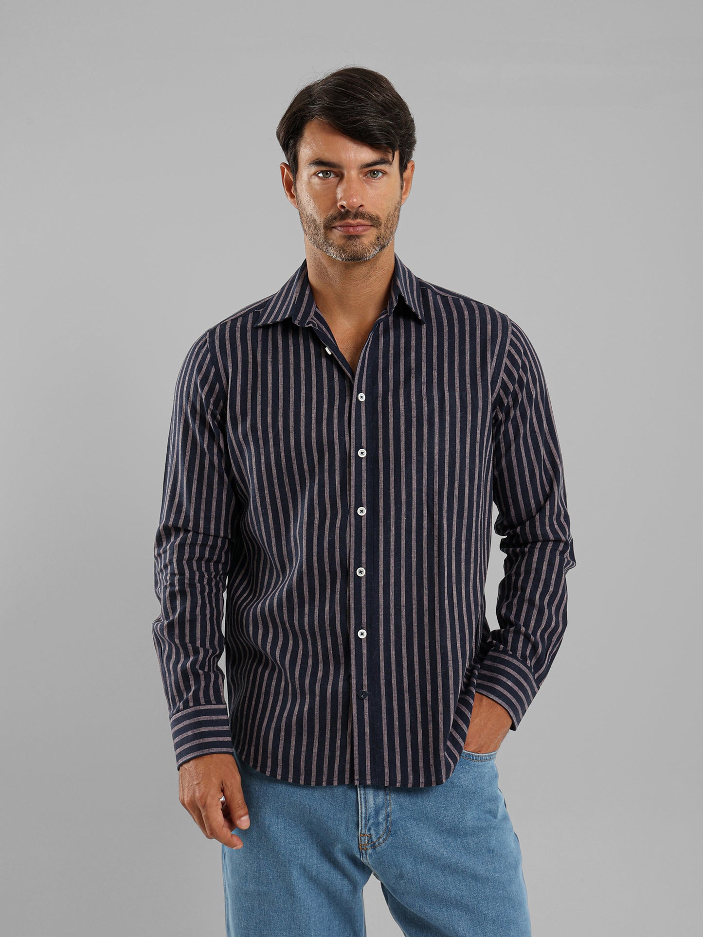 Kent Collar Striped Shirt