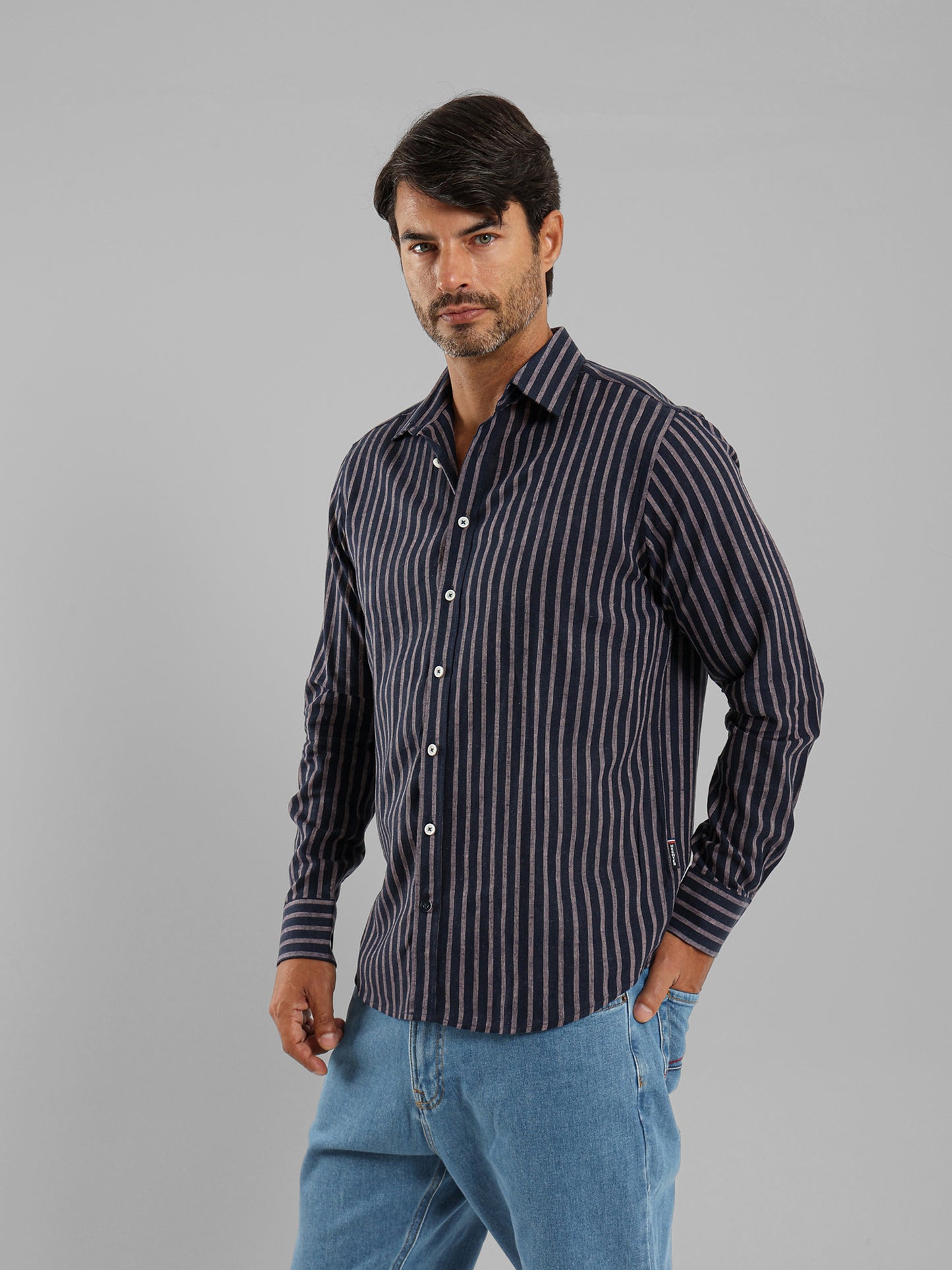 Kent Collar Striped Shirt
