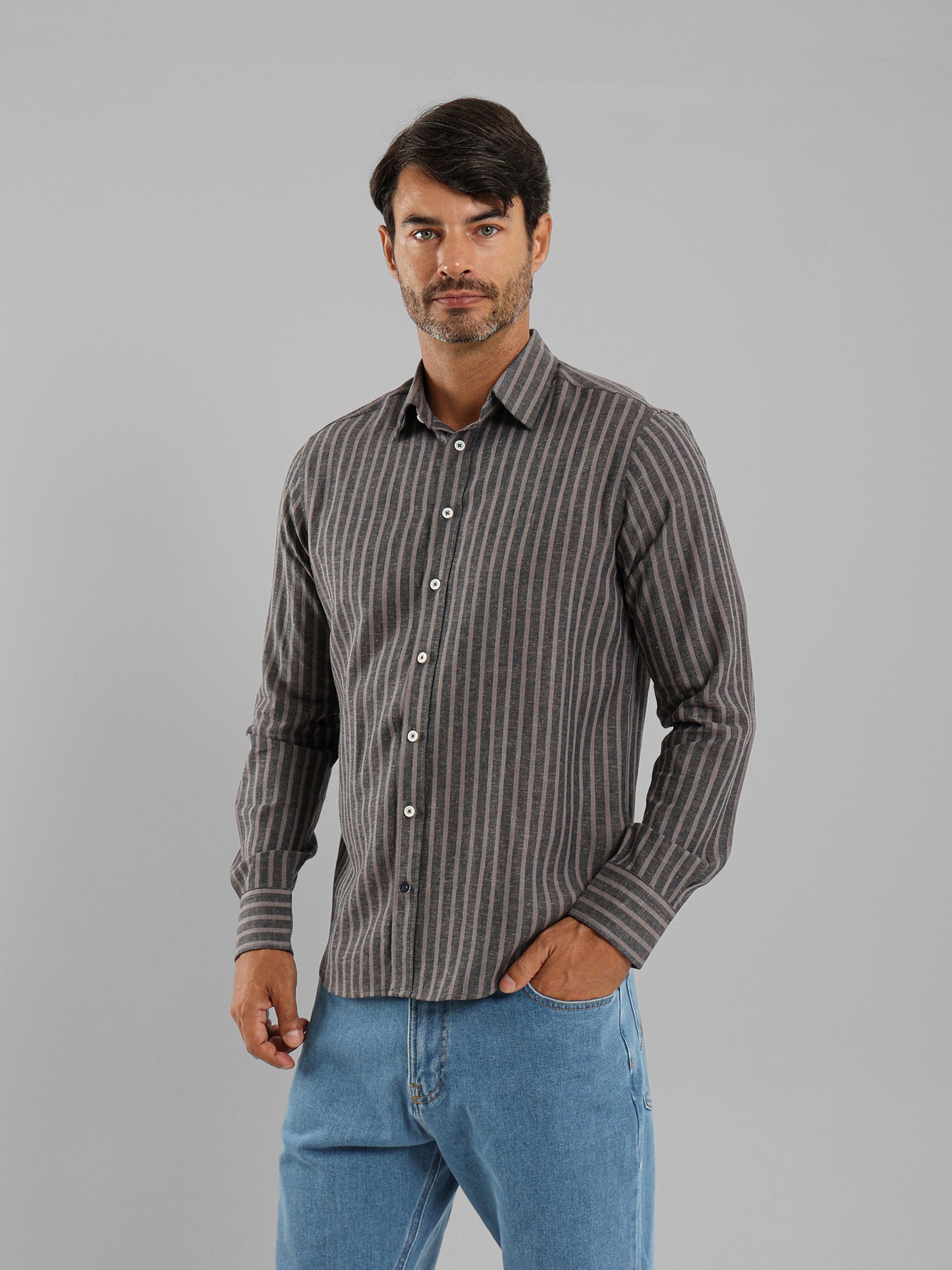 Kent Collar Striped Shirt