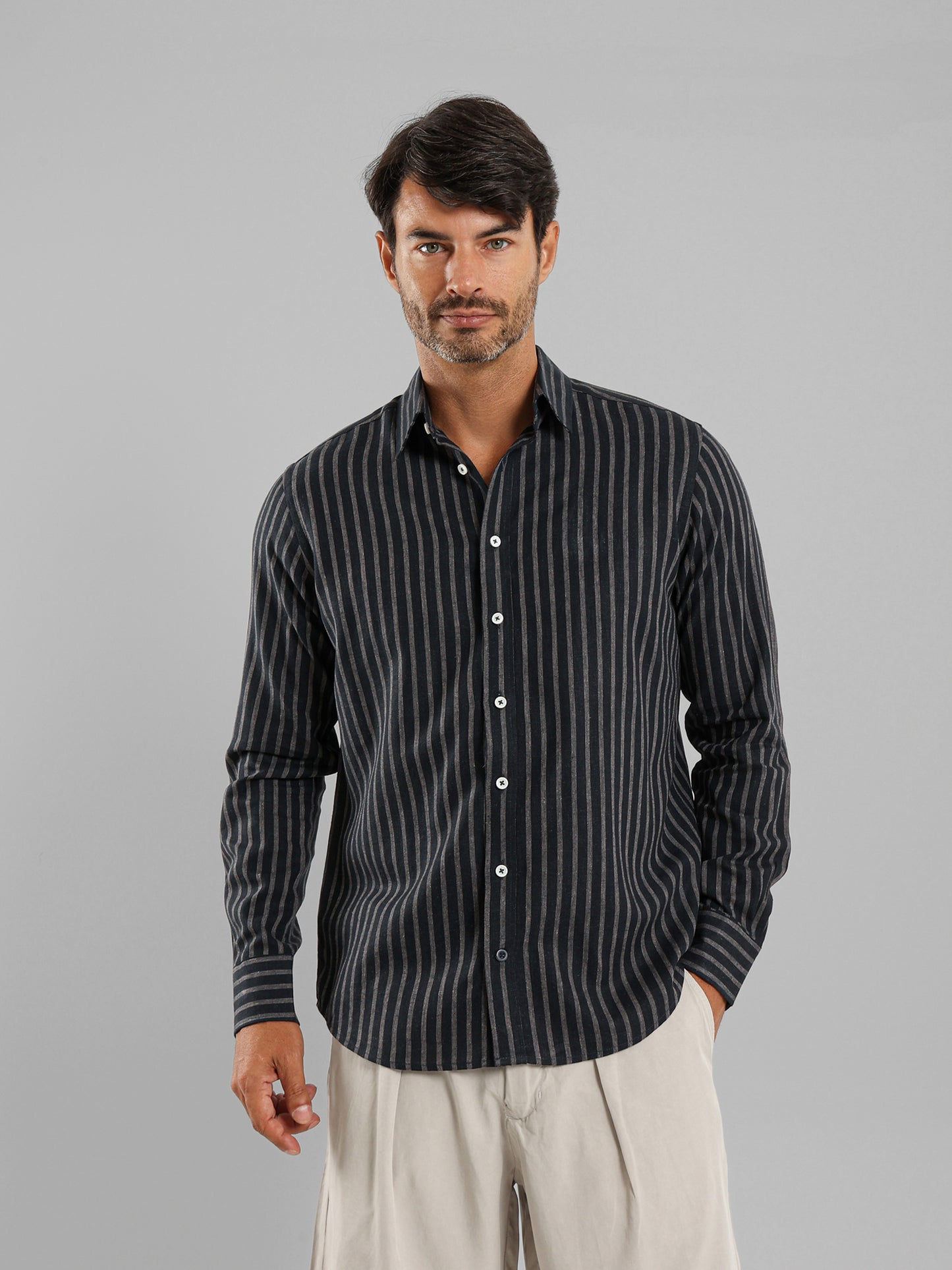 Kent Collar Striped Shirt