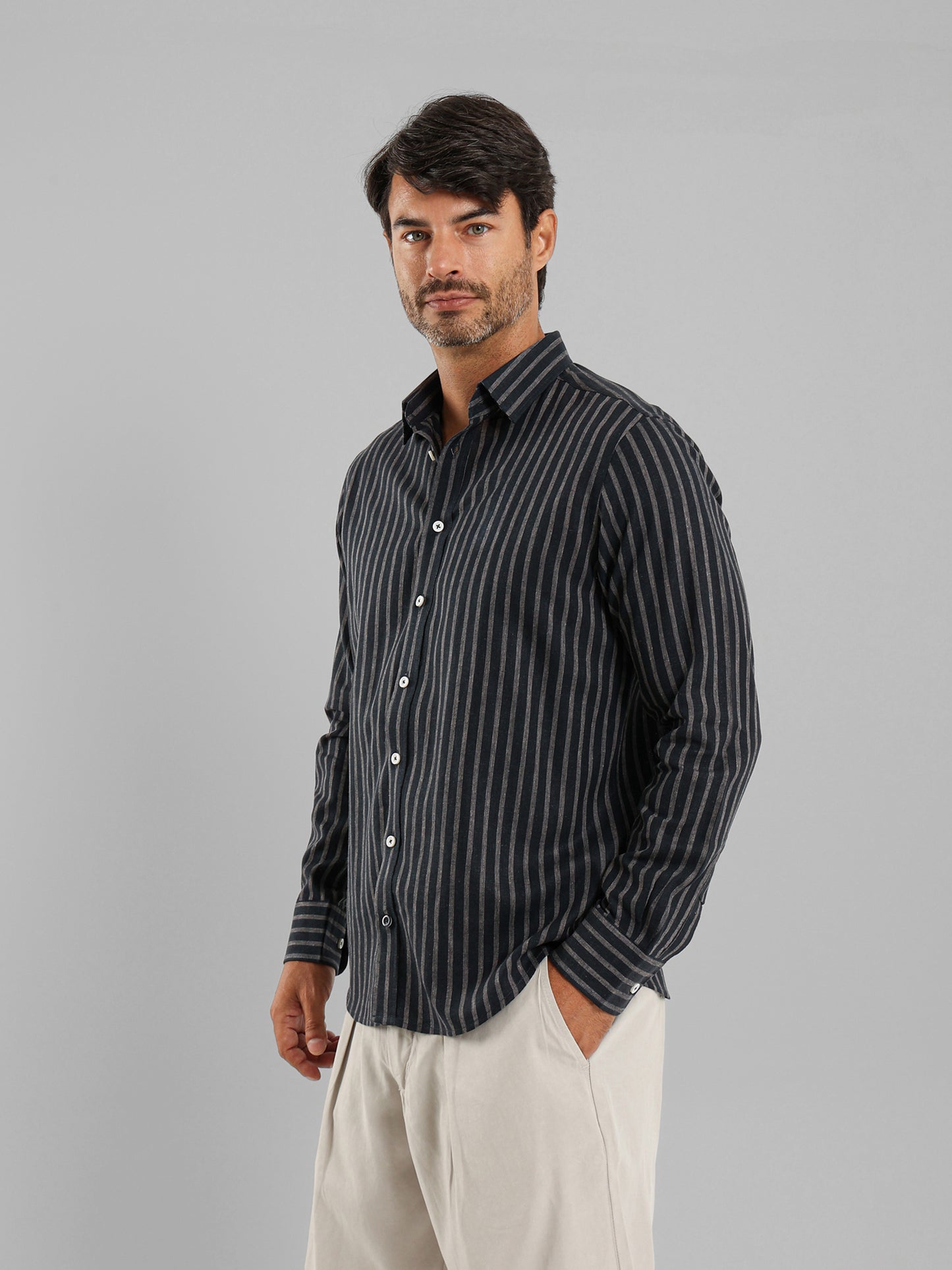 Kent Collar Striped Shirt