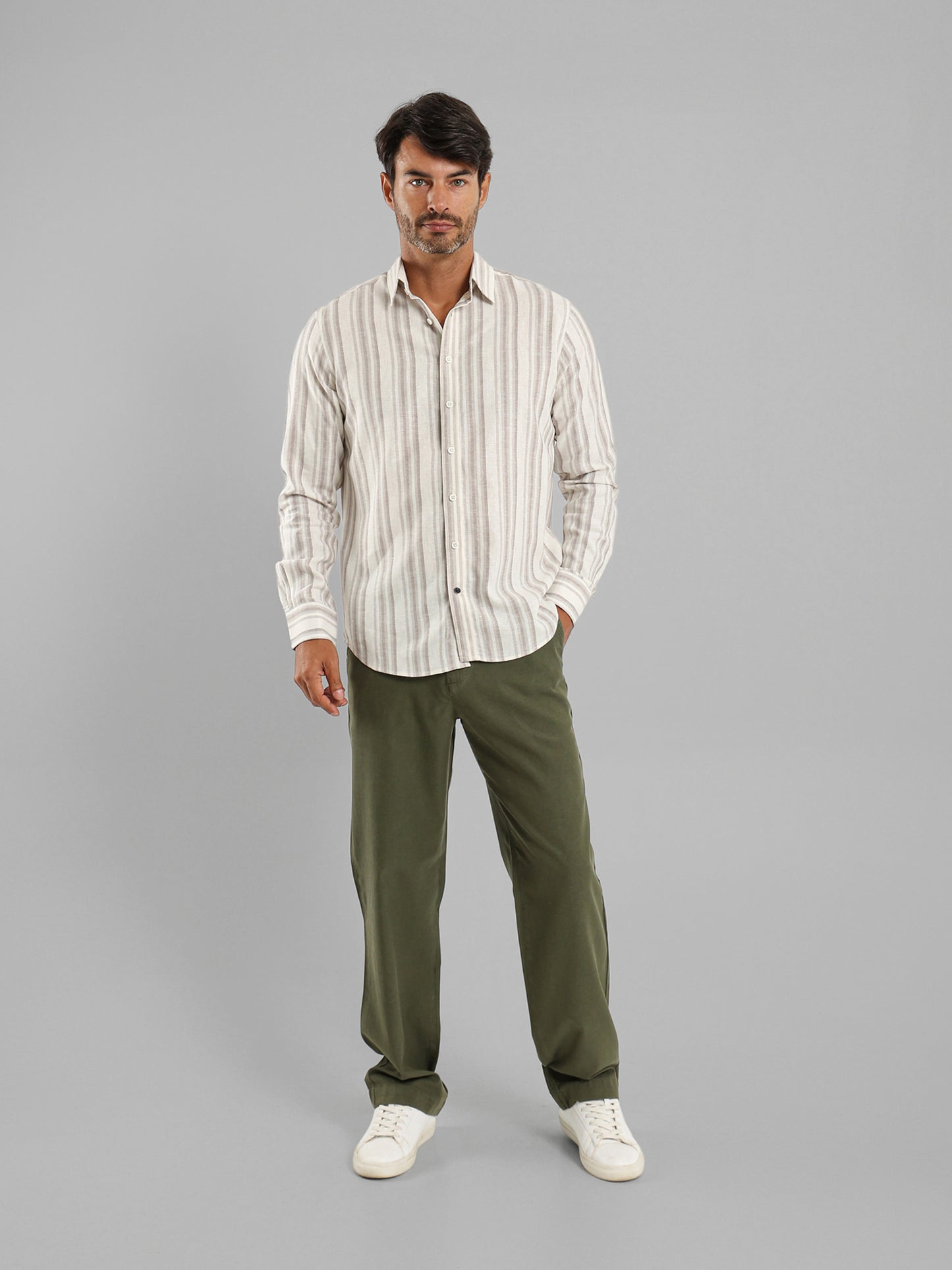 Kent Collar Striped Long Sleeve Shirt