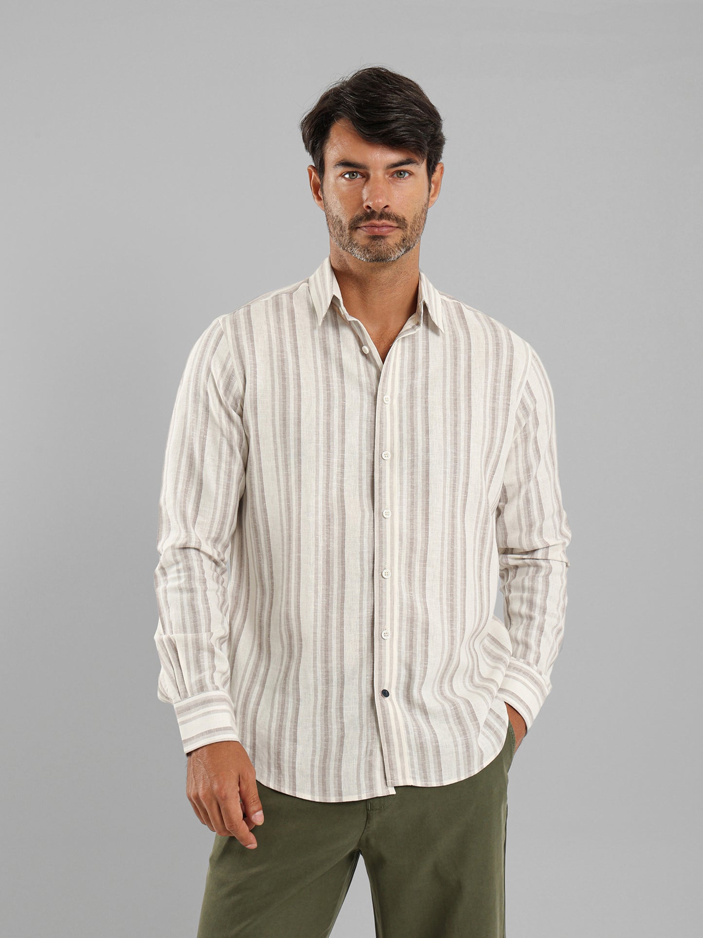 Kent Collar Striped Long Sleeve Shirt