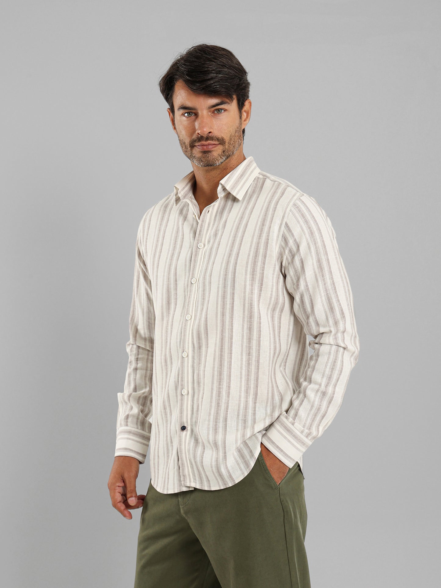Kent Collar Striped Long Sleeve Shirt