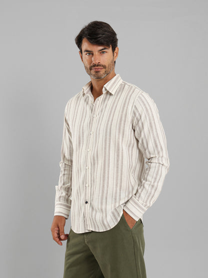 Kent Collar Striped Long Sleeve Shirt