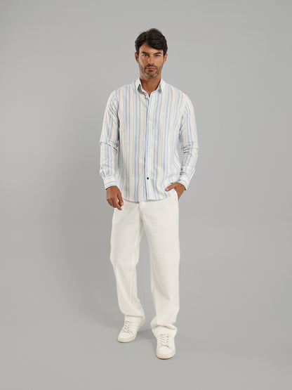 Kent Collar Striped Long Sleeve Shirt