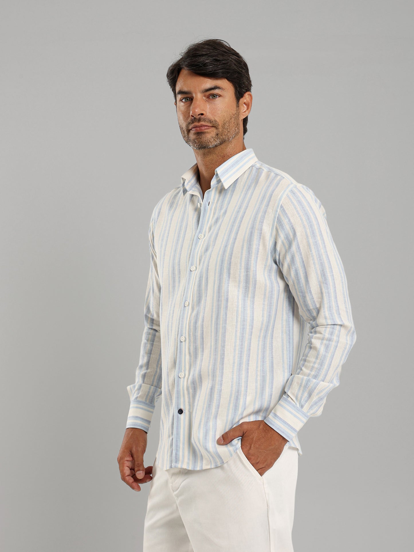 Kent Collar Striped Long Sleeve Shirt