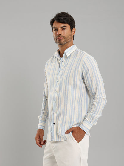 Kent Collar Striped Long Sleeve Shirt