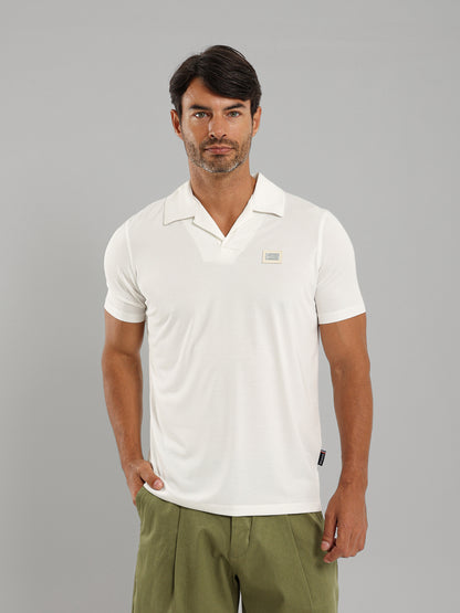 Linen Polo Shirt with Johnny Collar