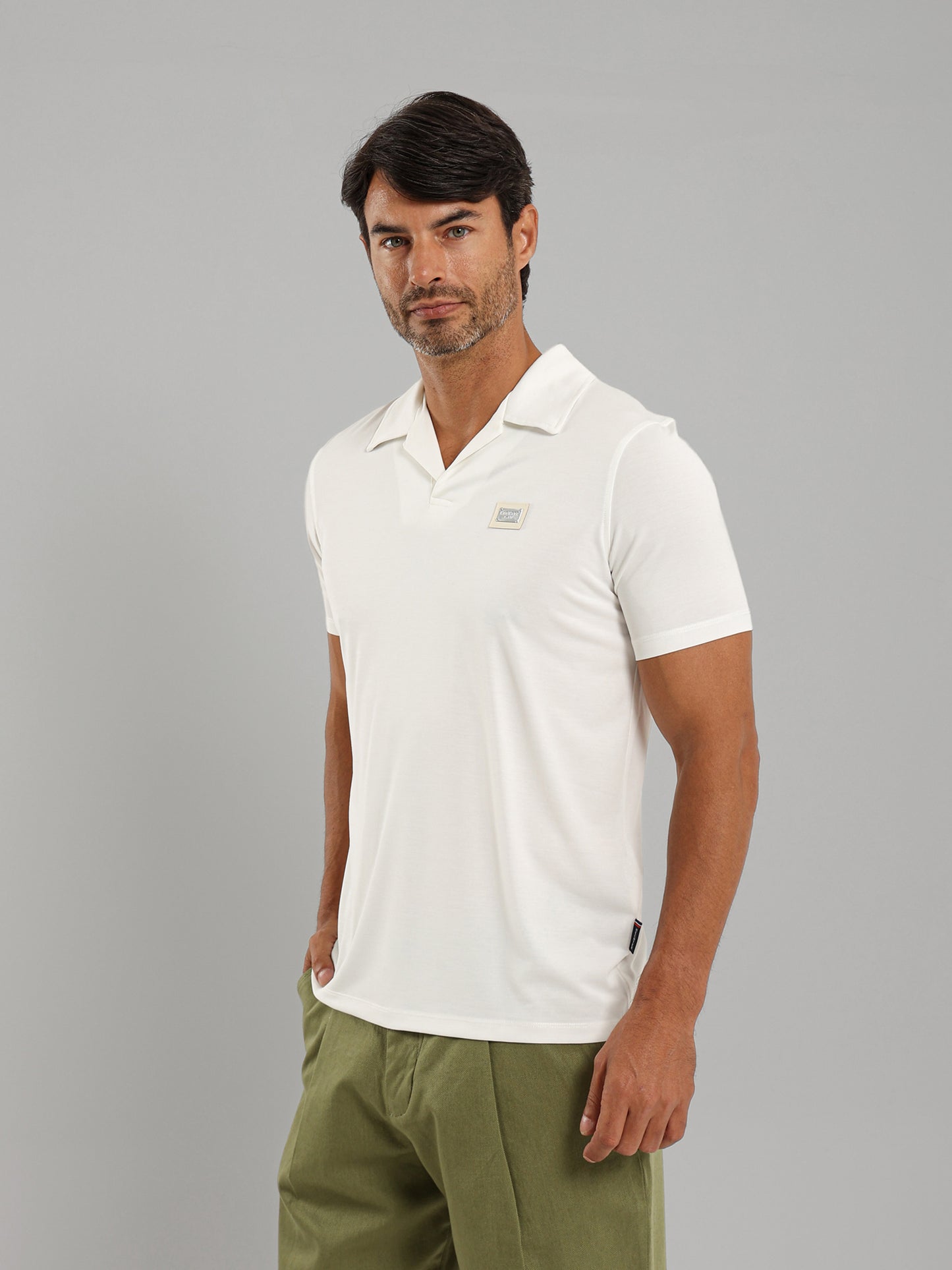 Linen Polo Shirt with Johnny Collar