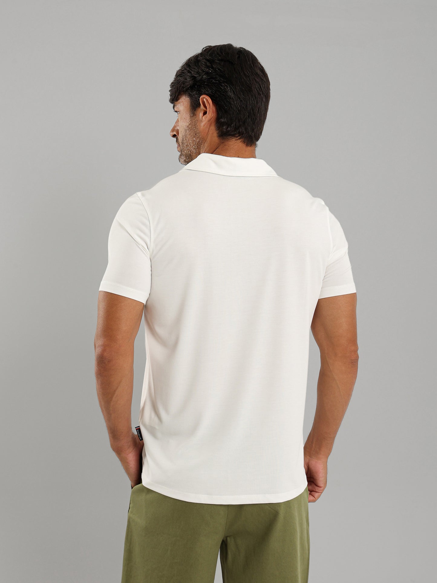 Linen Polo Shirt with Johnny Collar
