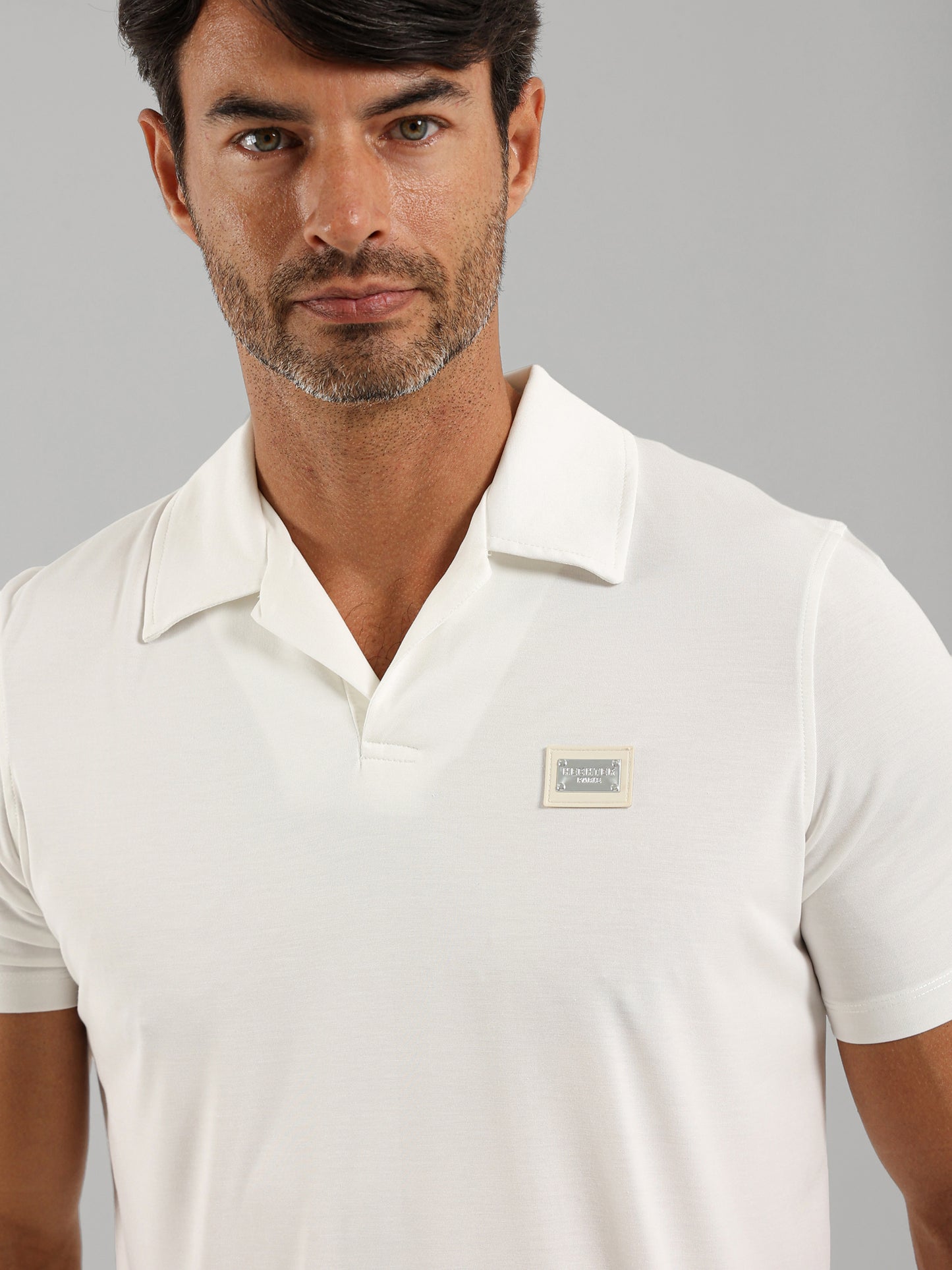 Linen Polo Shirt with Johnny Collar