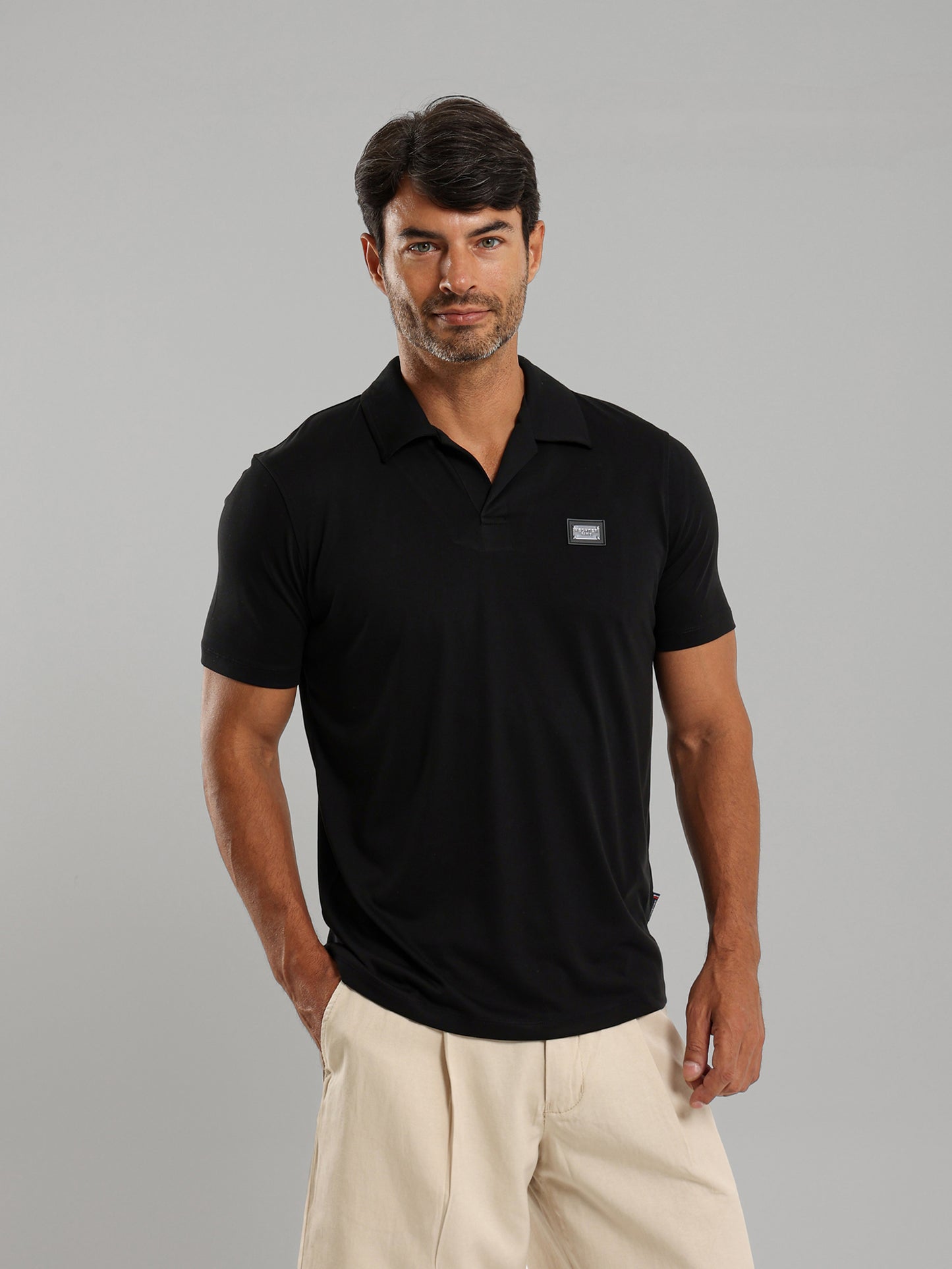 Linen Polo Shirt with Johnny Collar