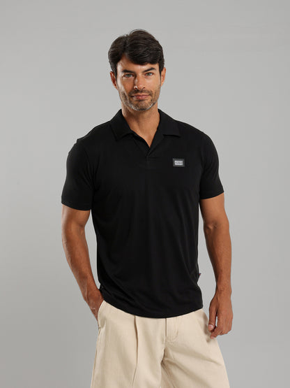 Linen Polo Shirt with Johnny Collar