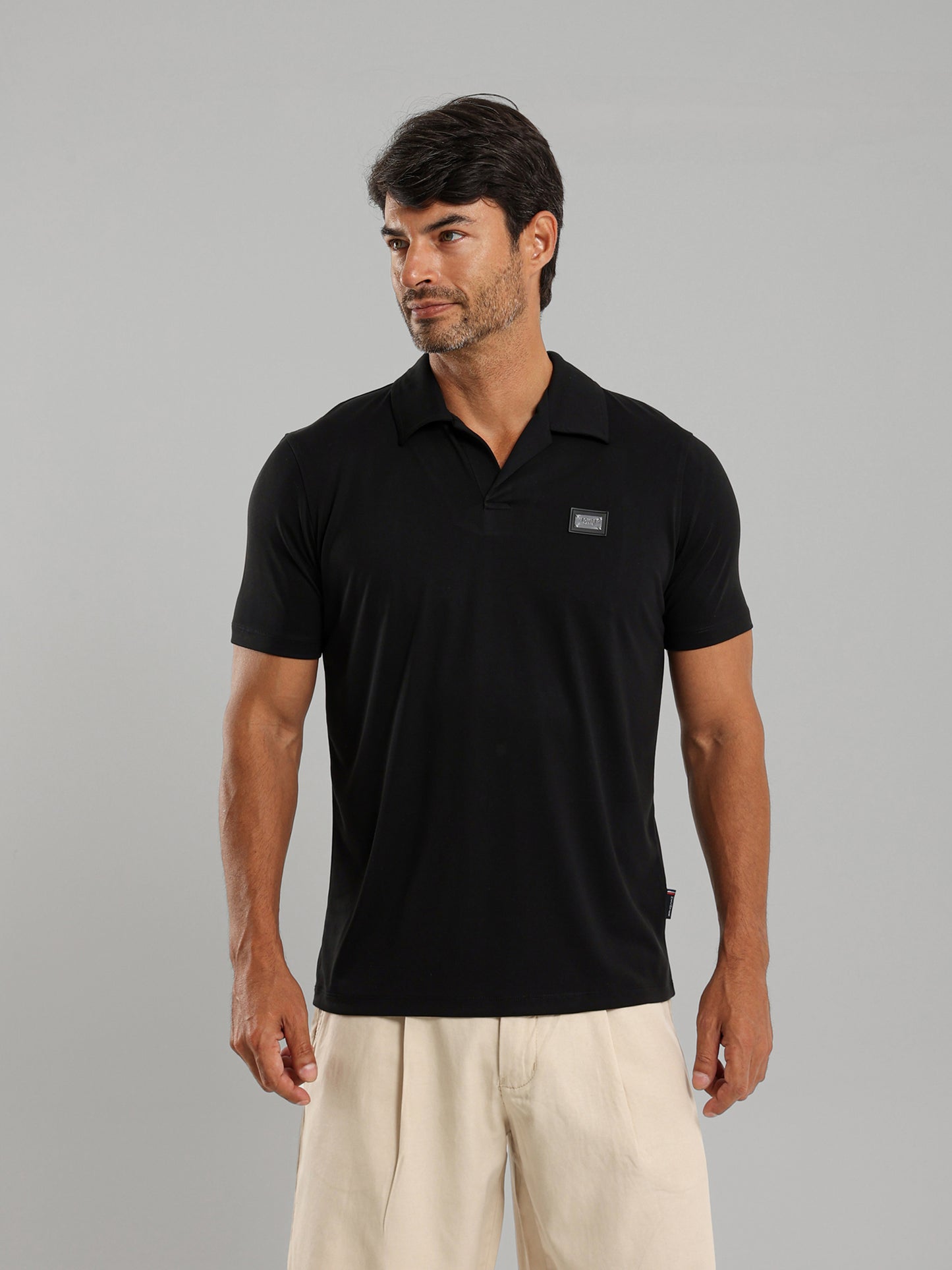 Linen Polo Shirt with Johnny Collar