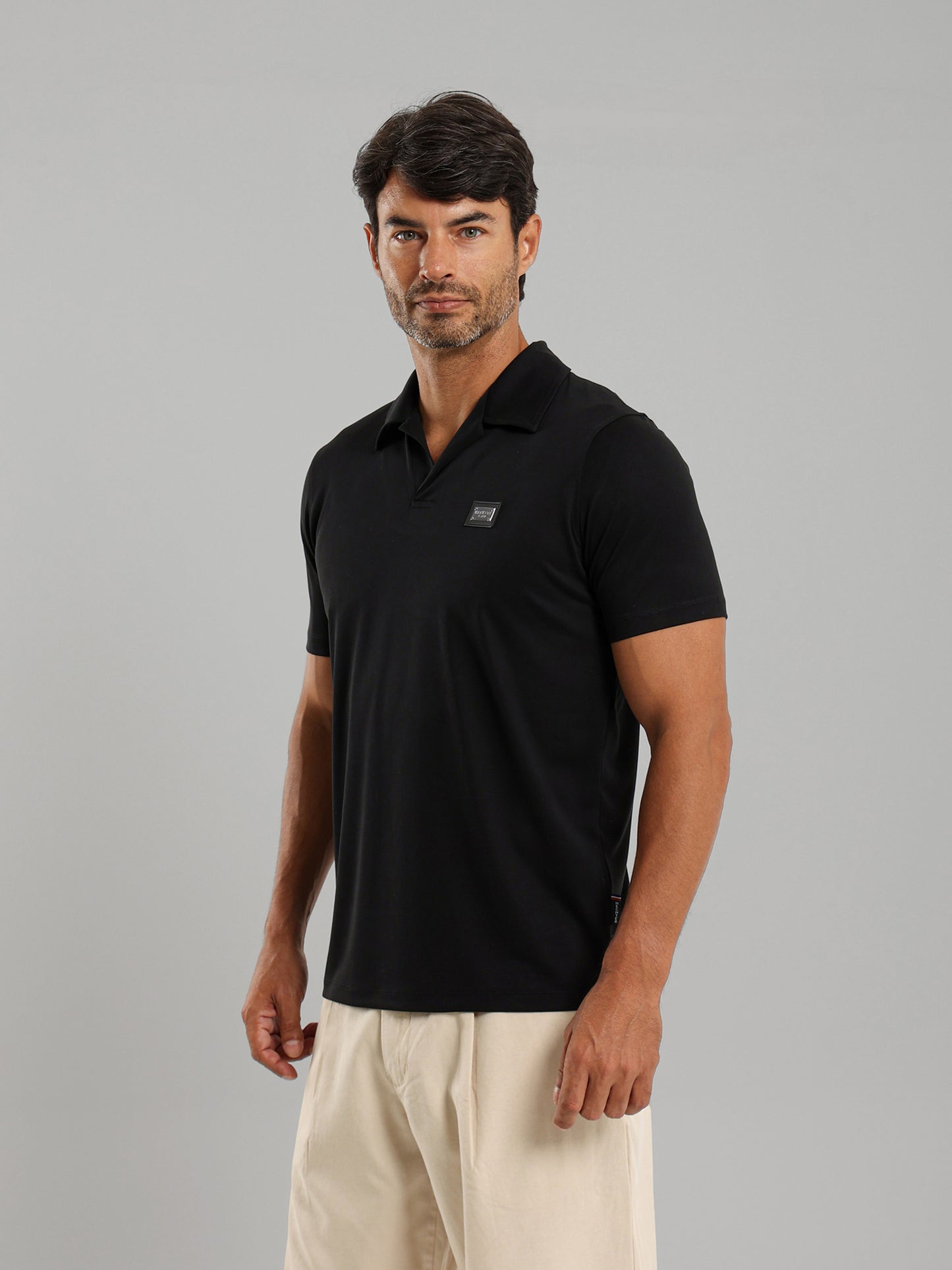 Linen Polo Shirt with Johnny Collar