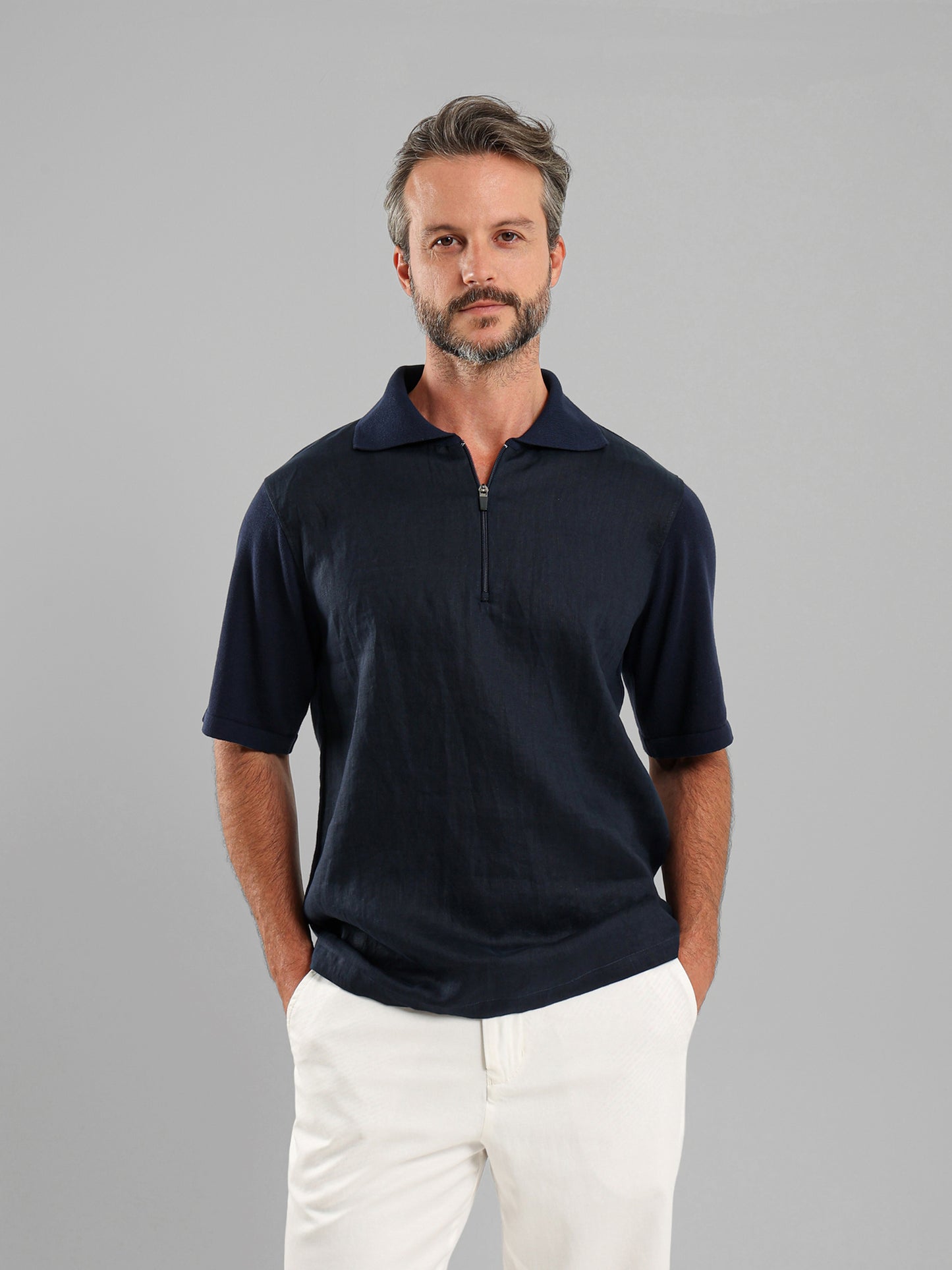Two-Fabric Zip Shirt
