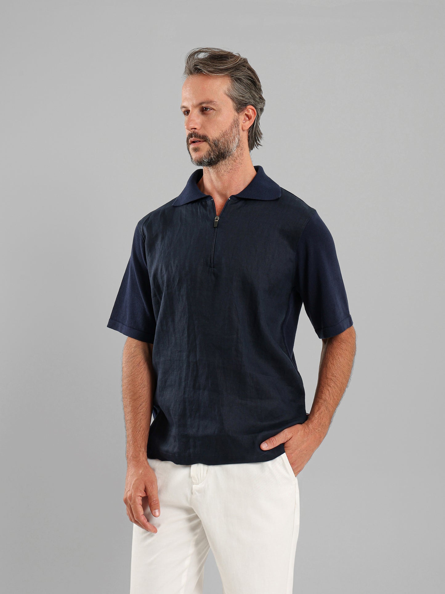 Two-Fabric Zip Shirt