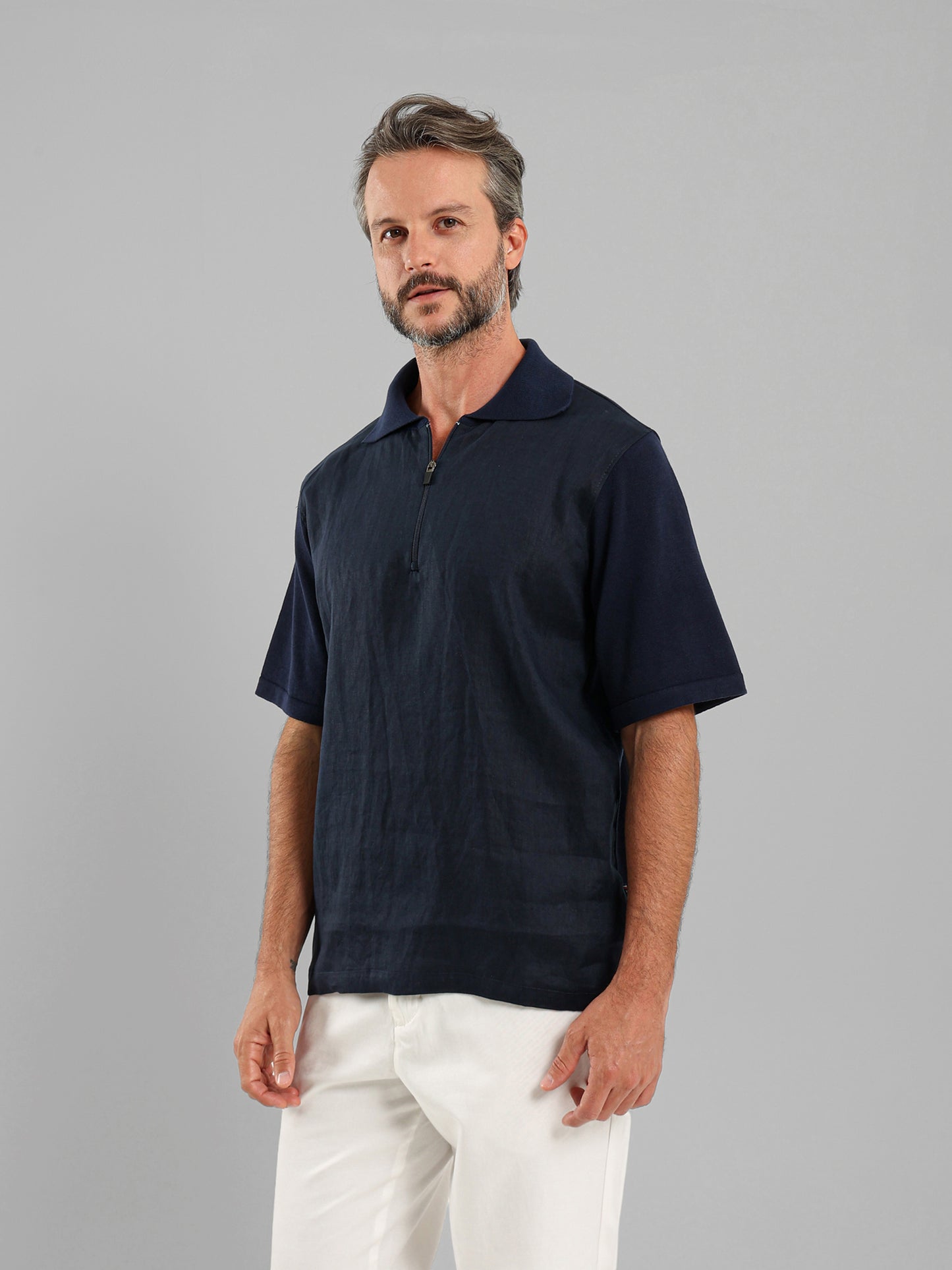 Two-Fabric Zip Shirt