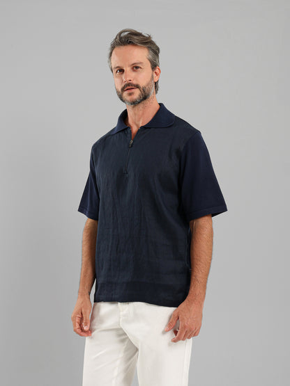 Two-Fabric Zip Shirt