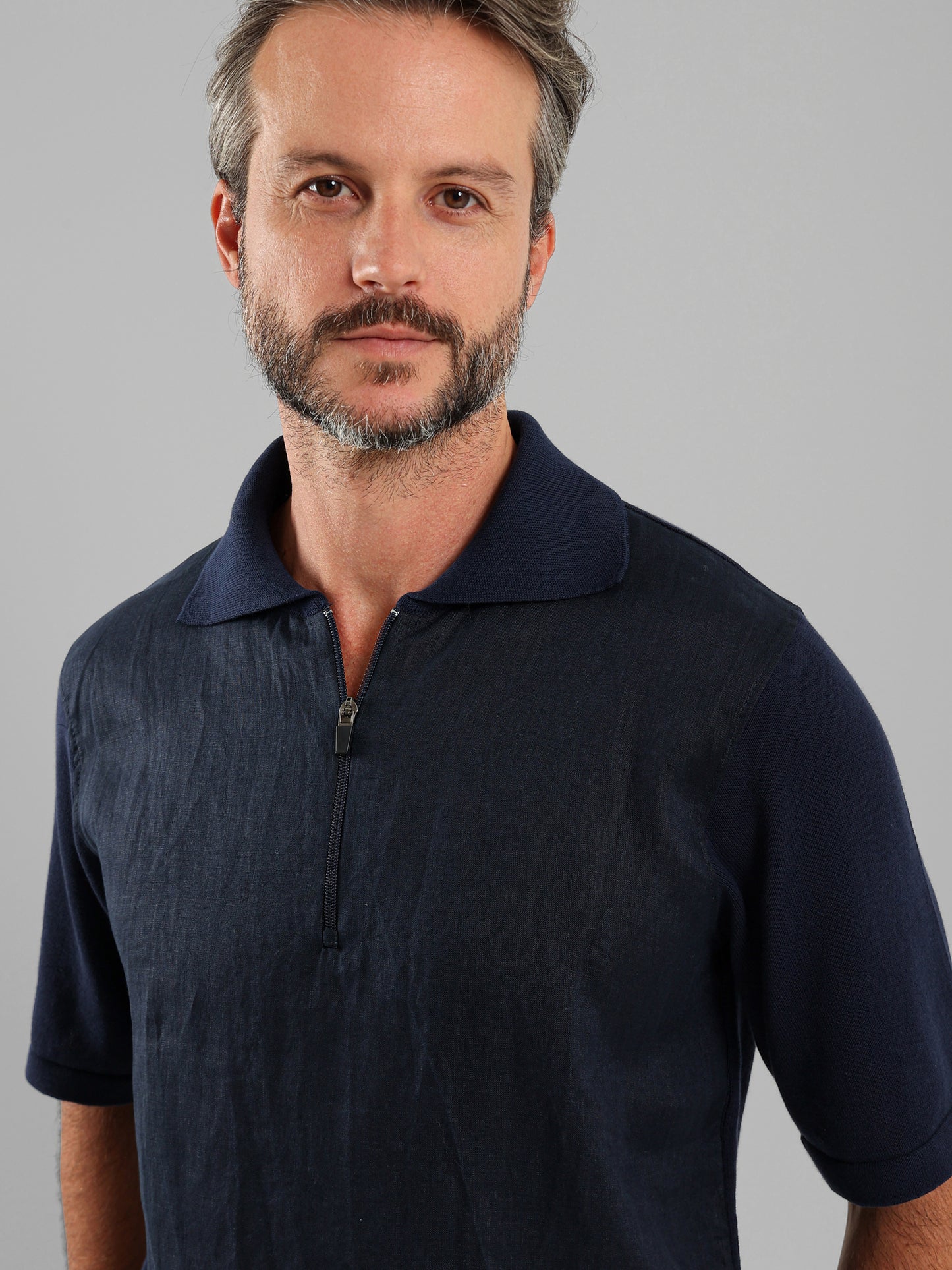 Two-Fabric Zip Shirt