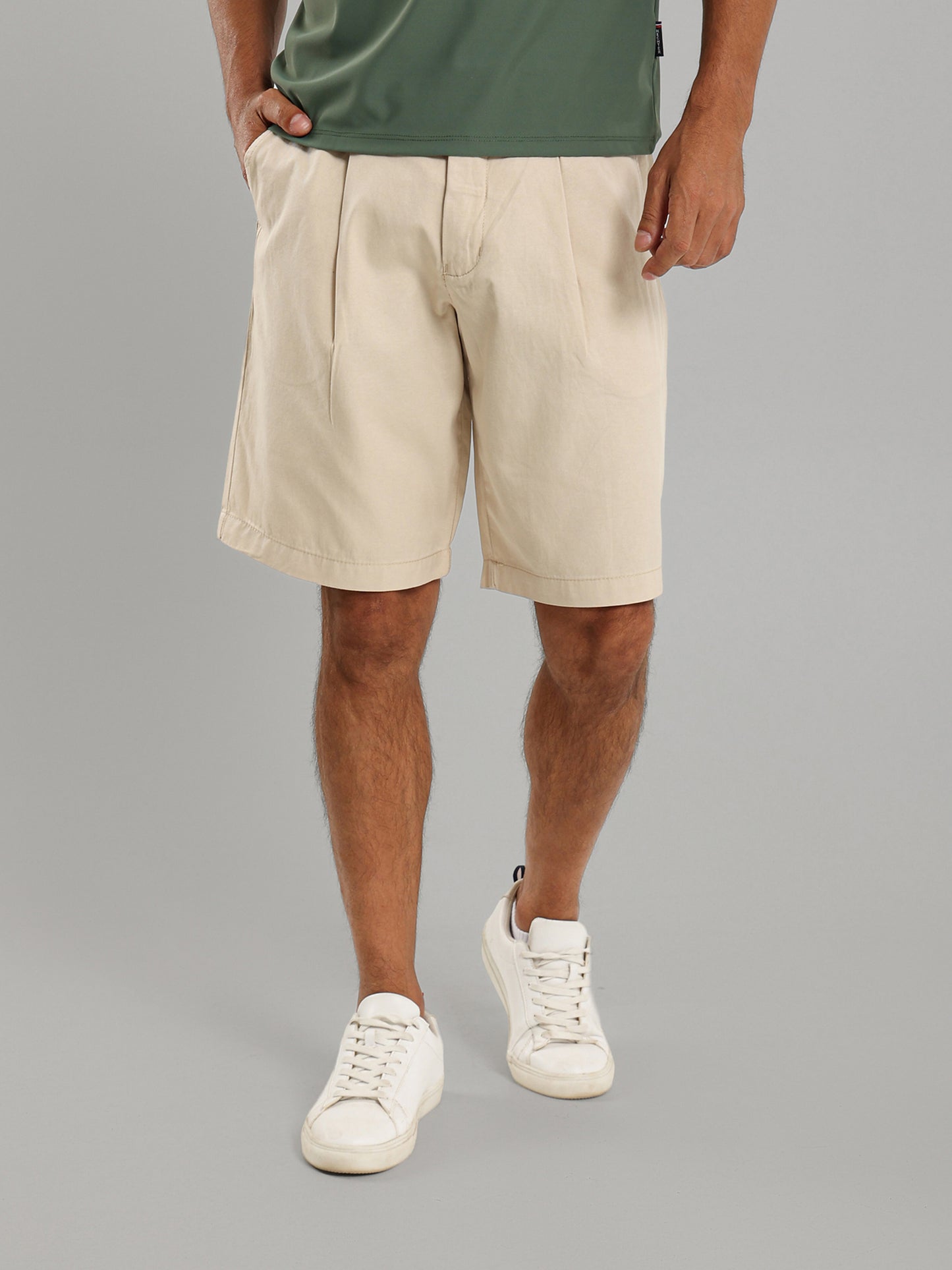 Front Pleats Shorts with Zip Secure Pocket