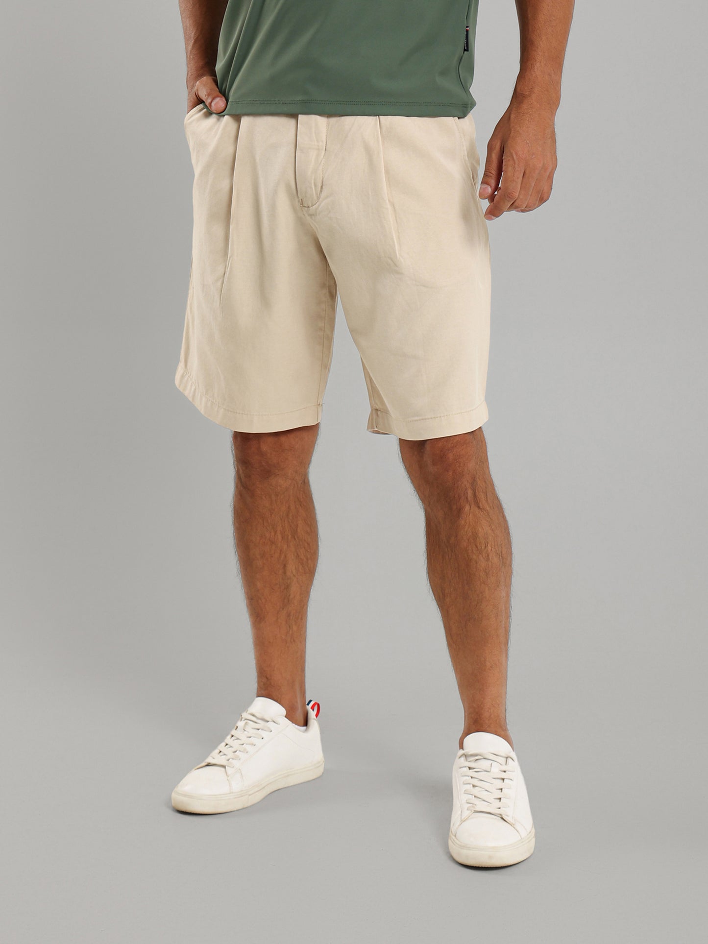 Front Pleats Shorts with Zip Secure Pocket