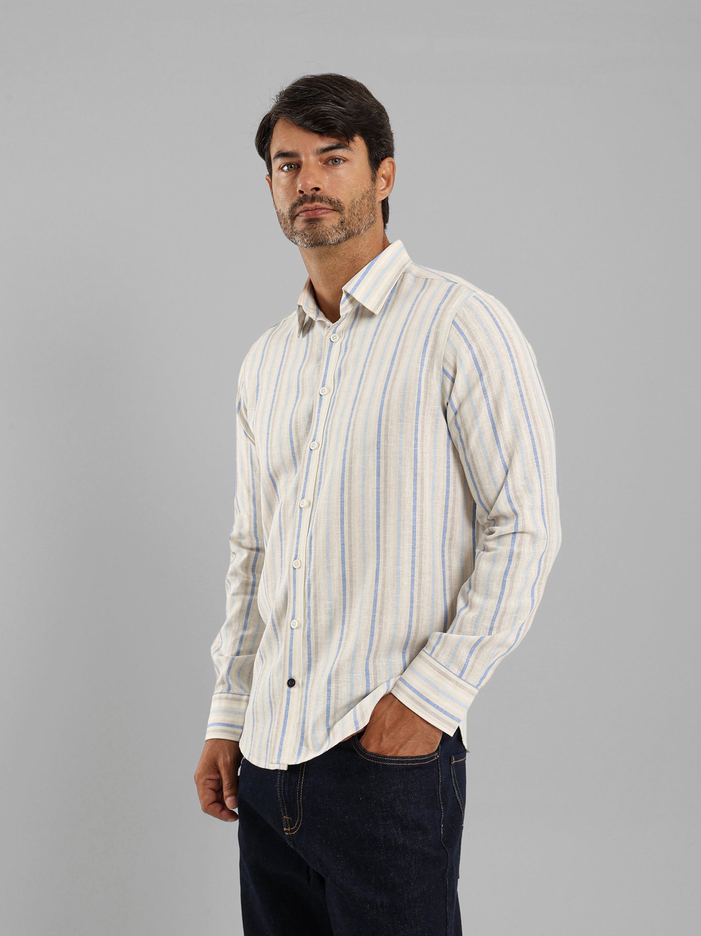Kent Collar Striped Shirt