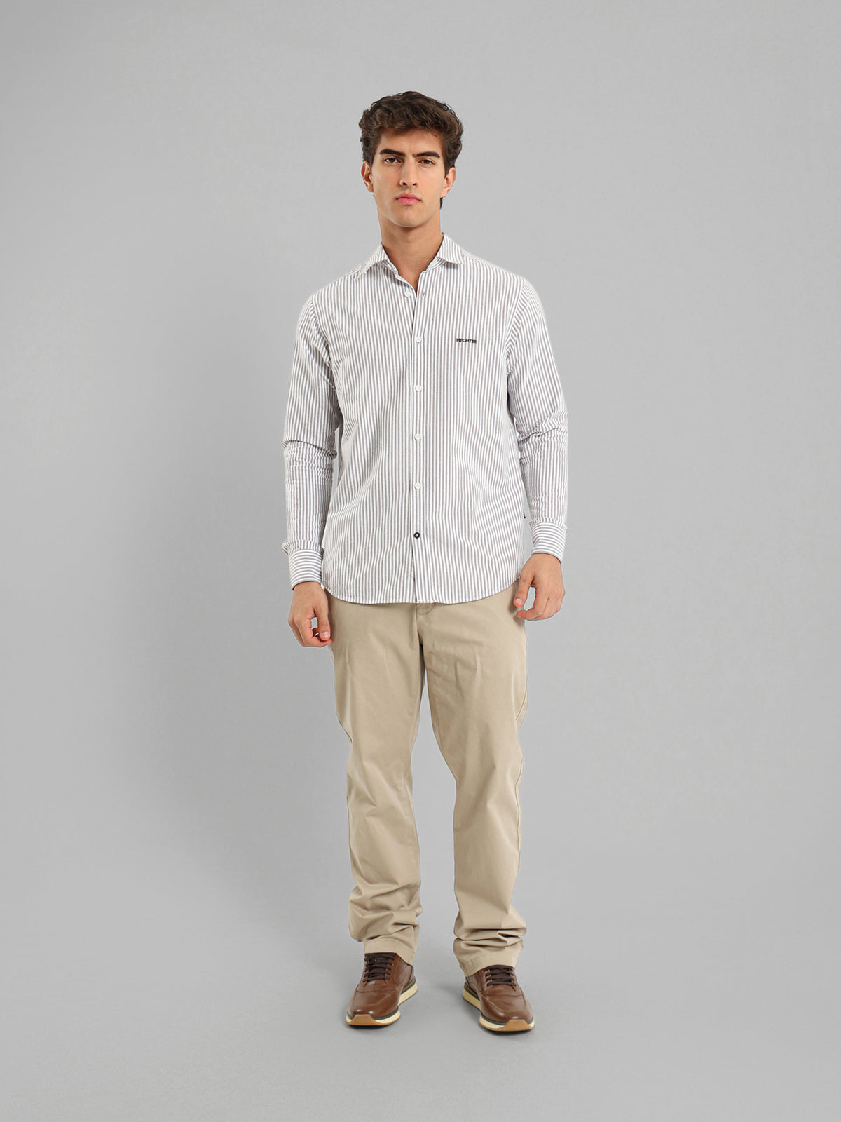 Kent Collar Striped Brushed Oxford Shirt