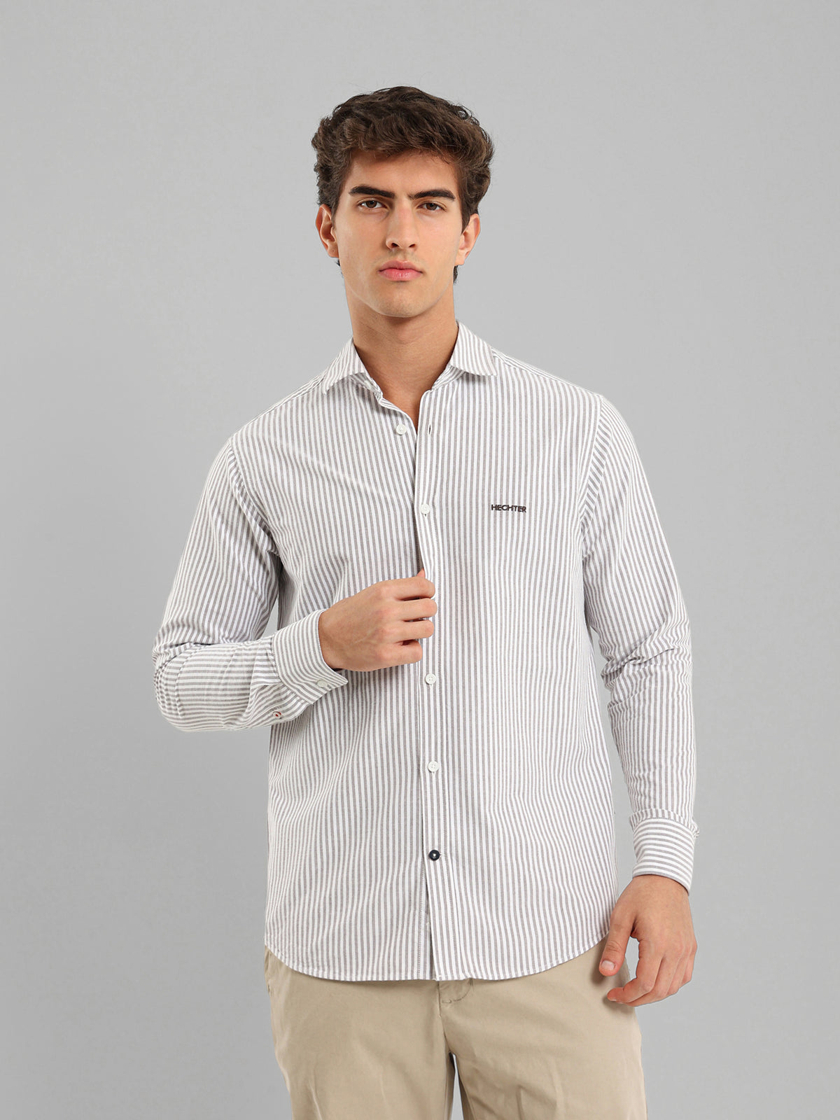 Kent Collar Striped Brushed Oxford Shirt