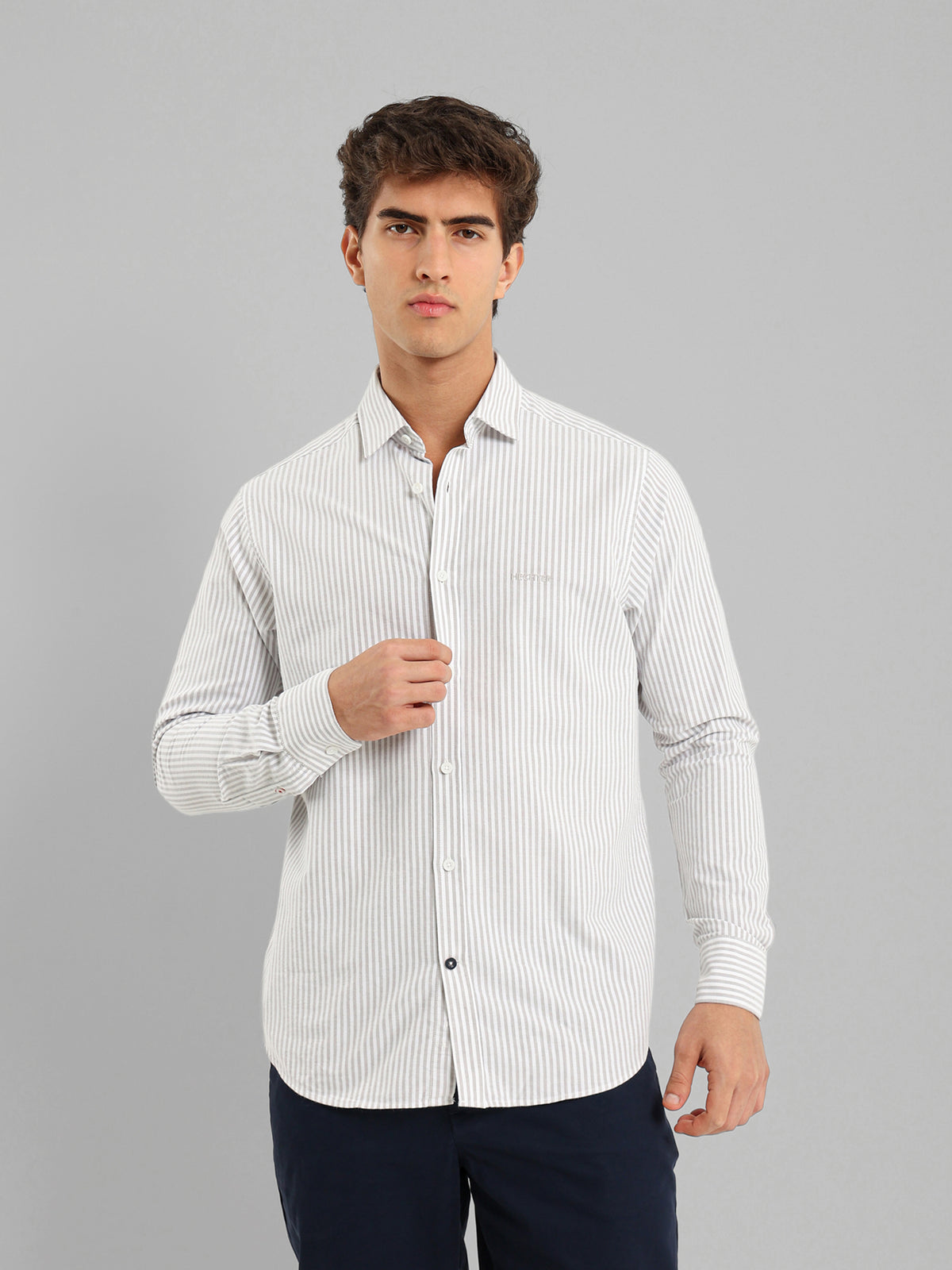 Kent Collar Striped Brushed Oxford Shirt