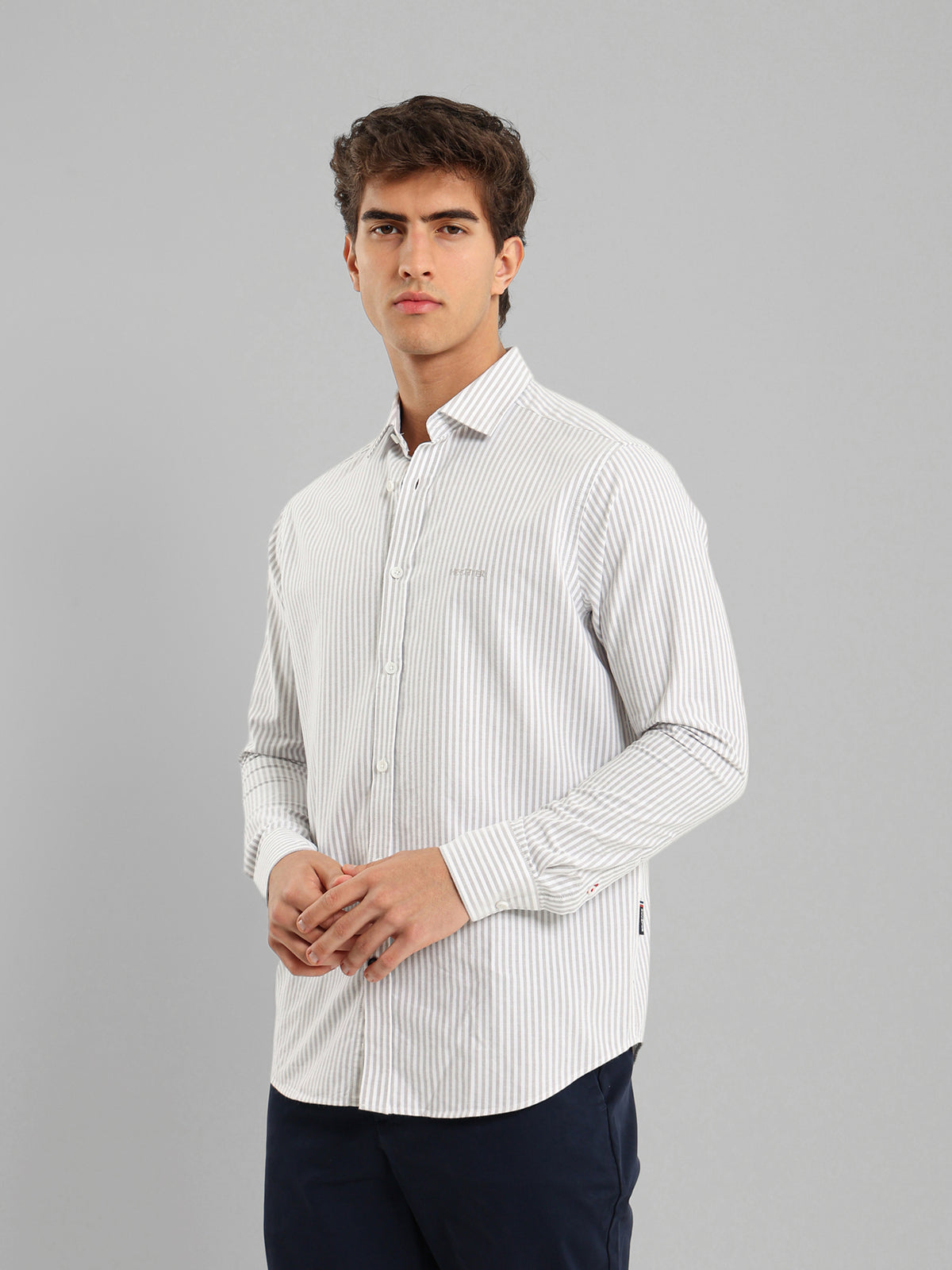 Kent Collar Striped Brushed Oxford Shirt