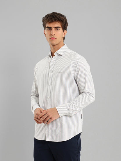Kent Collar Striped Brushed Oxford Shirt
