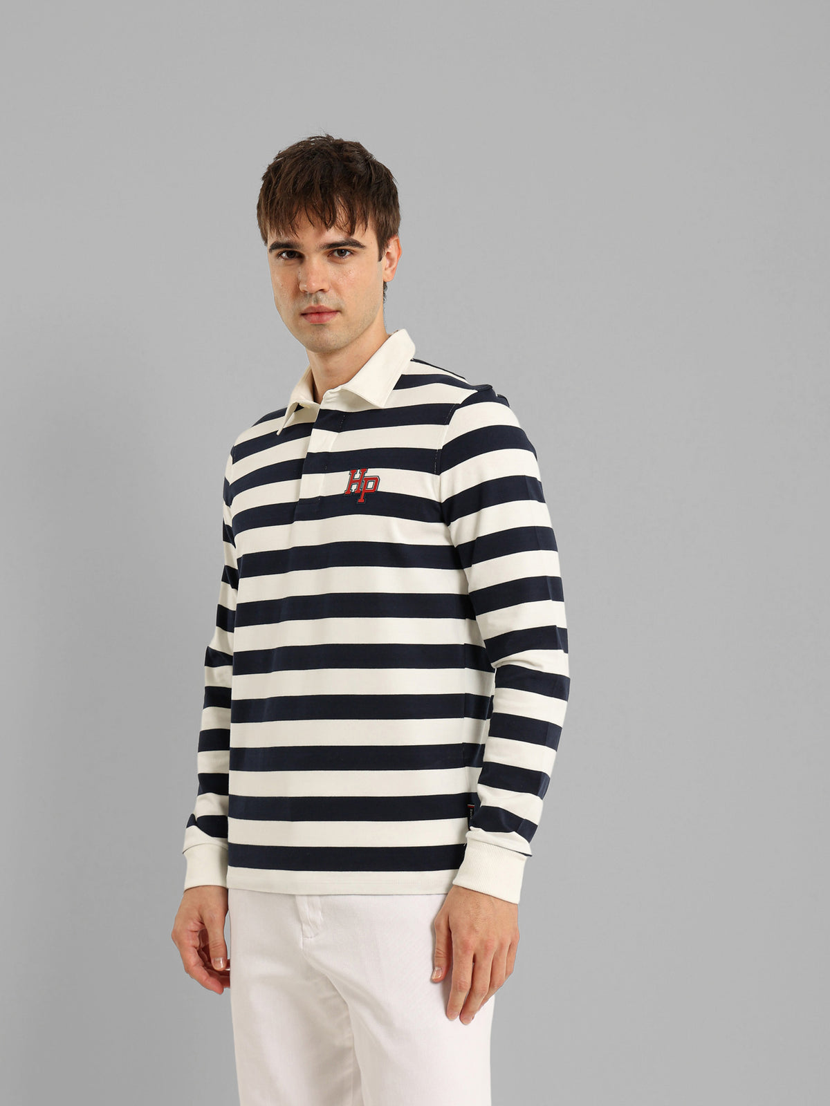 Long Sleeve Striped Polo