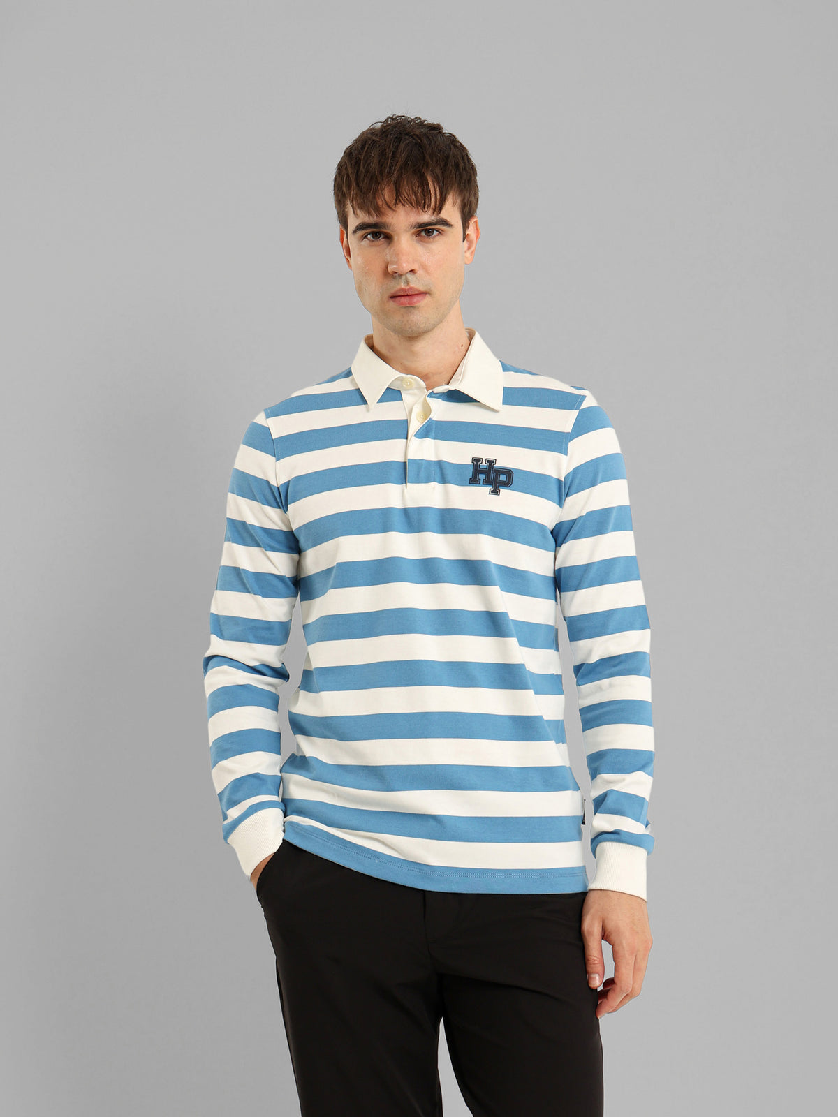 Long Sleeve Striped Polo