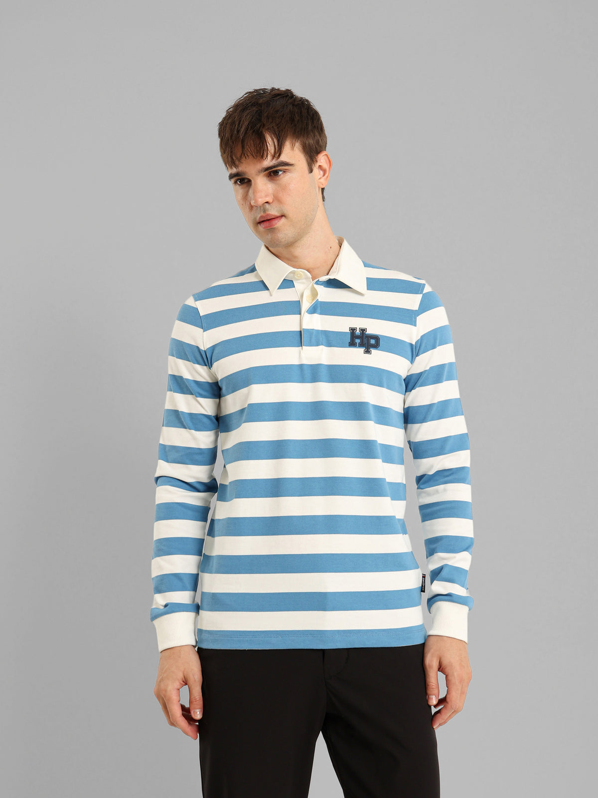 Long Sleeve Striped Polo