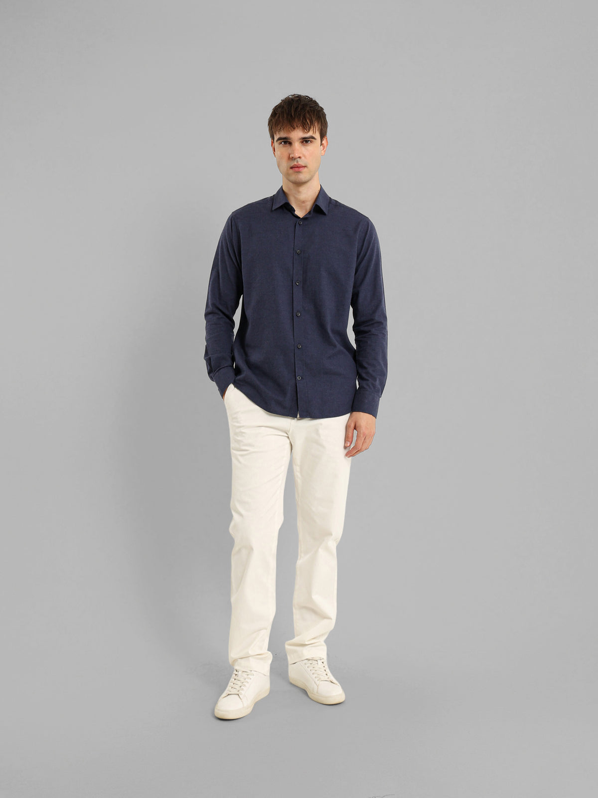 Kent Collar Melange Cotton Shirt