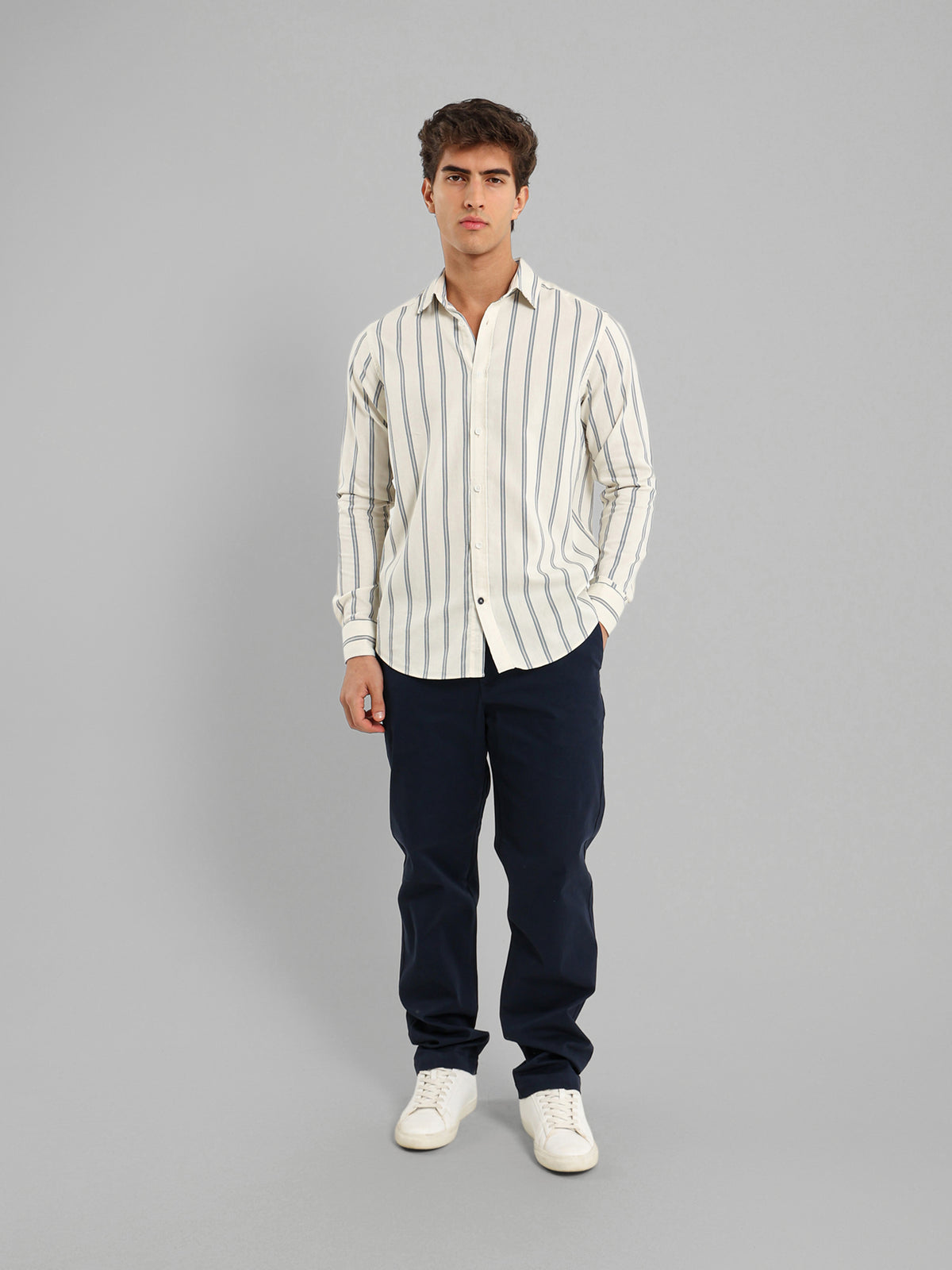 Kent Collar Cotton Tencel Striped Shirt