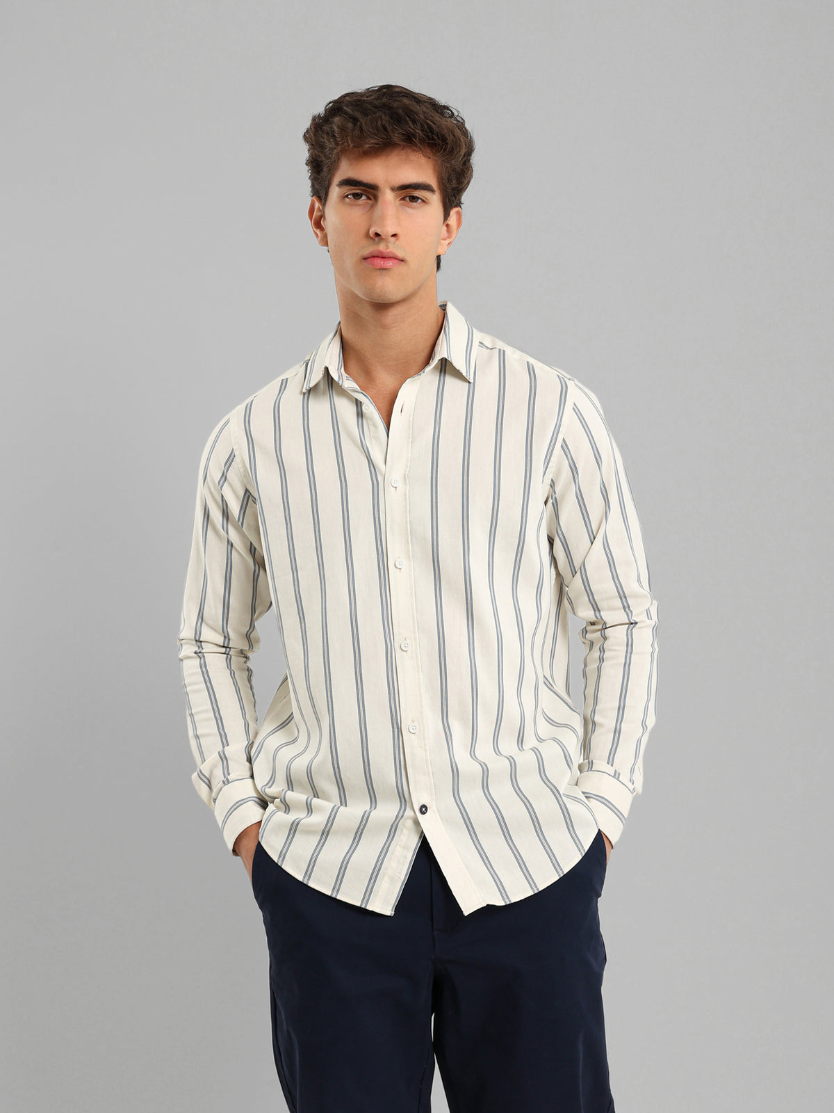 Kent Collar Cotton Tencel Striped Shirt