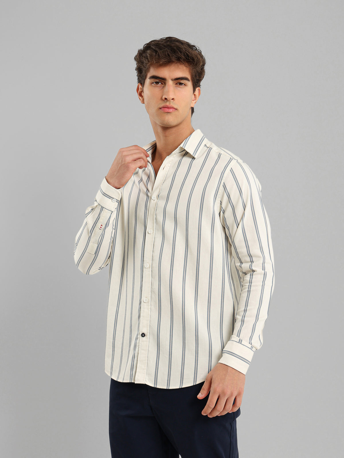 Kent Collar Cotton Tencel Striped Shirt