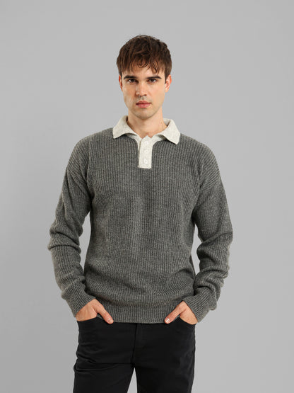 Long Sleeve Knit Polo with Contrast Placket