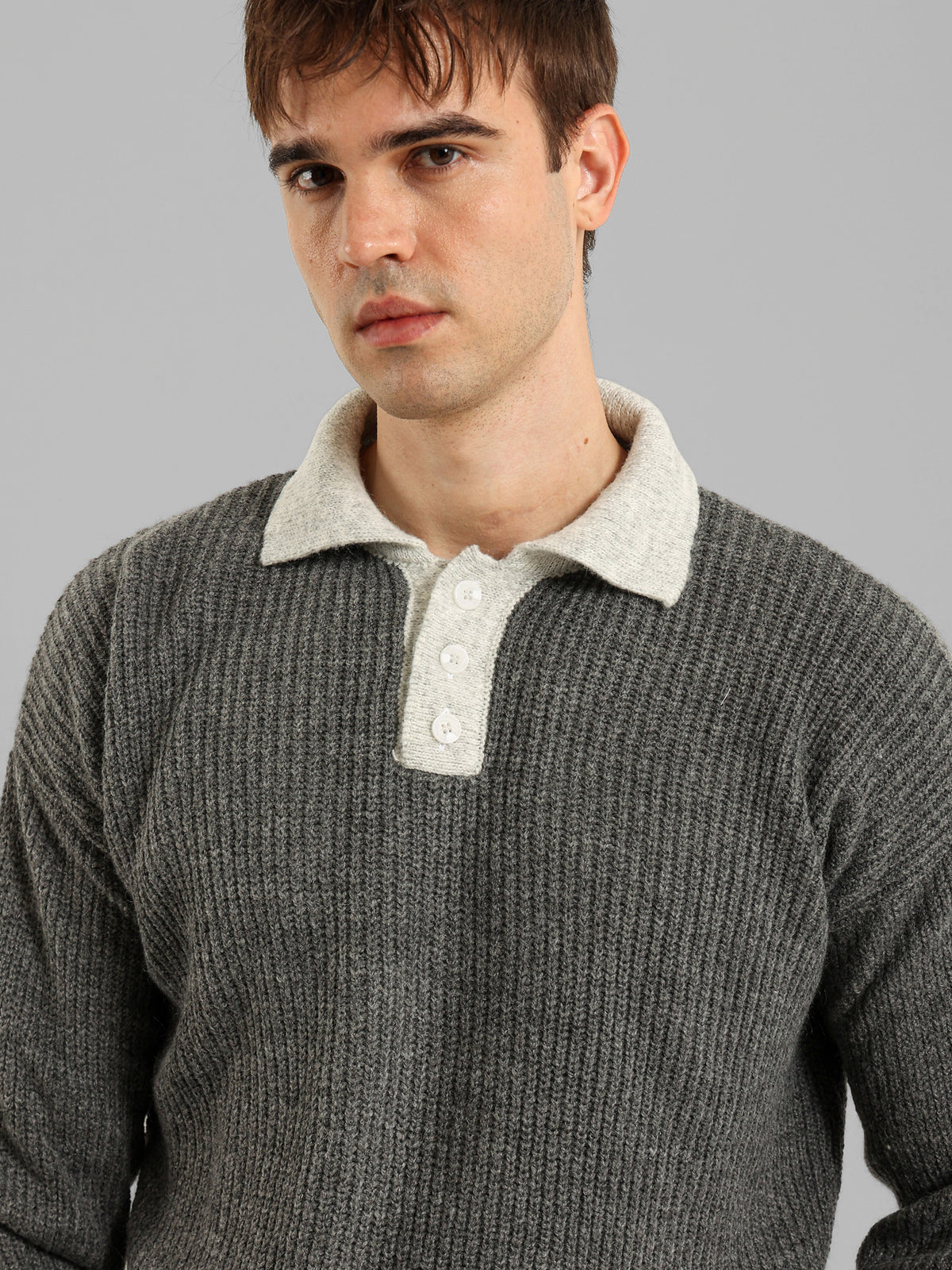 Long Sleeve Knit Polo with Contrast Placket
