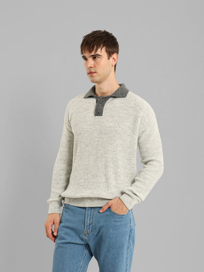 Long Sleeve Knit Polo with Contrast Placket