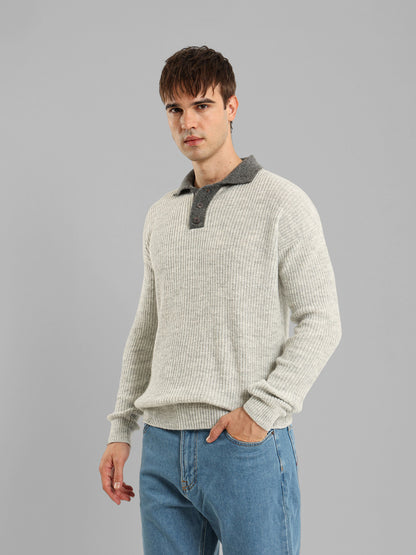 Long Sleeve Knit Polo with Contrast Placket