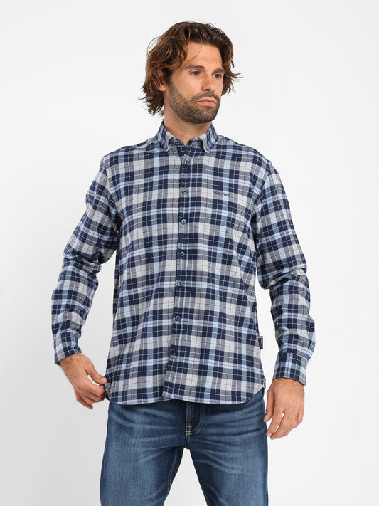 Button-Down Checked Cotton Long-Sleeve Shirt