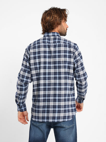 Button-Down Checked Cotton Long-Sleeve Shirt