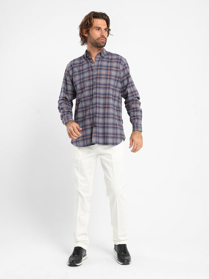 Button-Down Checked Cotton Long-Sleeve Shirt