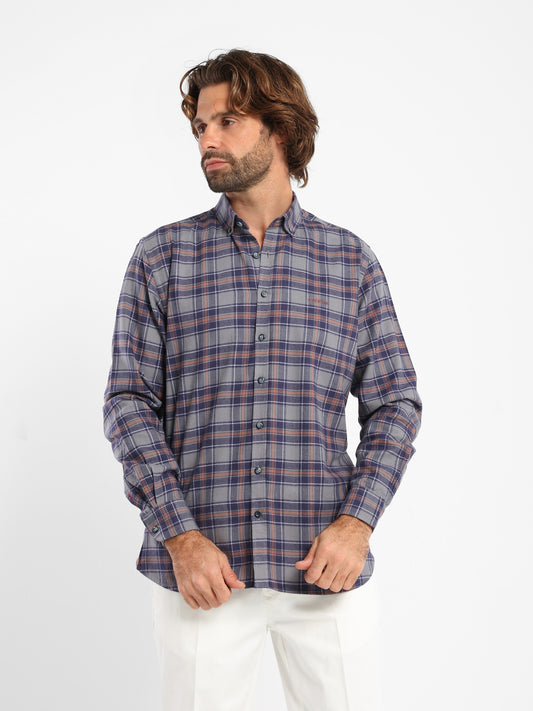 Button-Down Checked Cotton Long-Sleeve Shirt