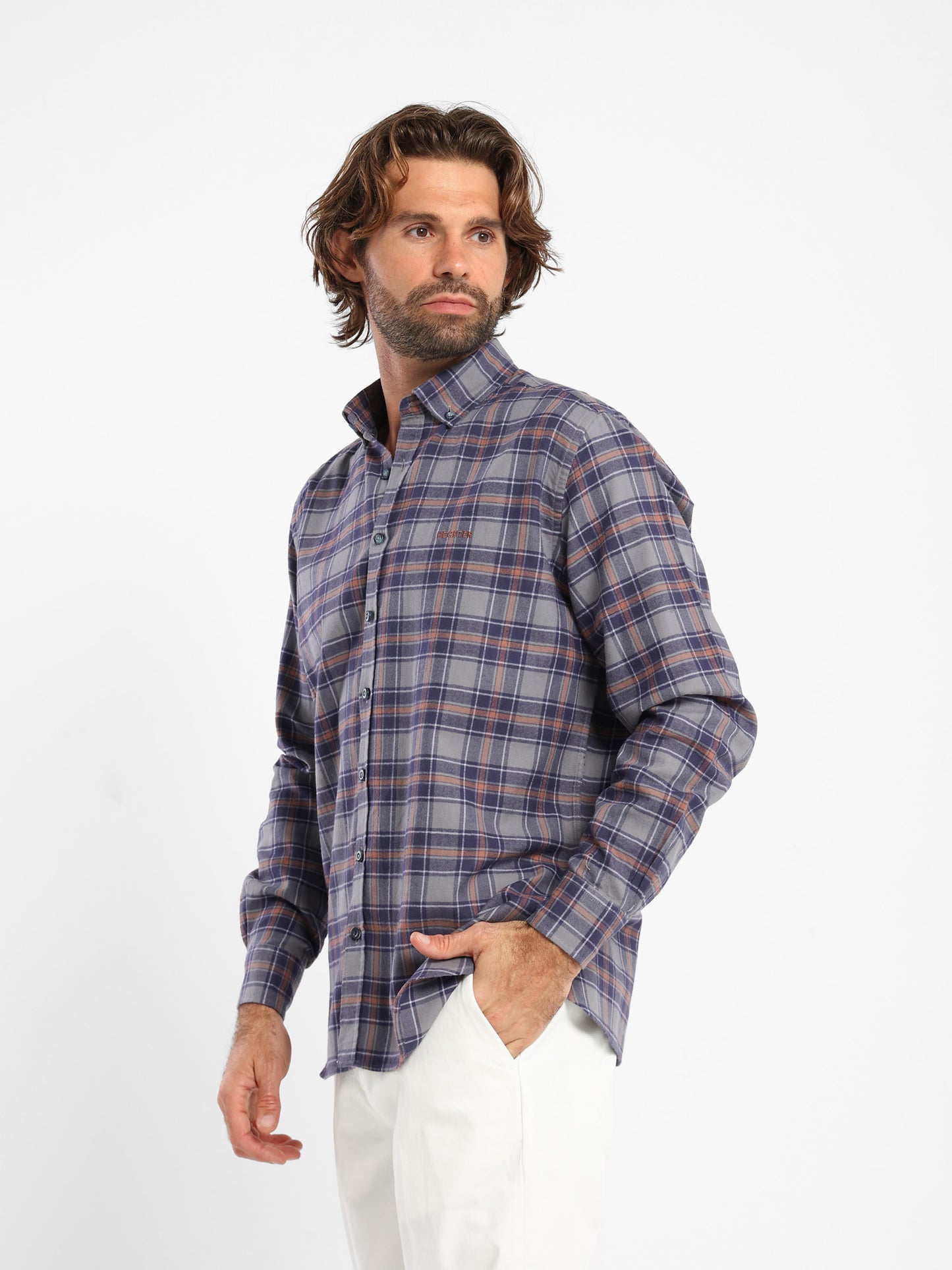 Button-Down Checked Cotton Long-Sleeve Shirt