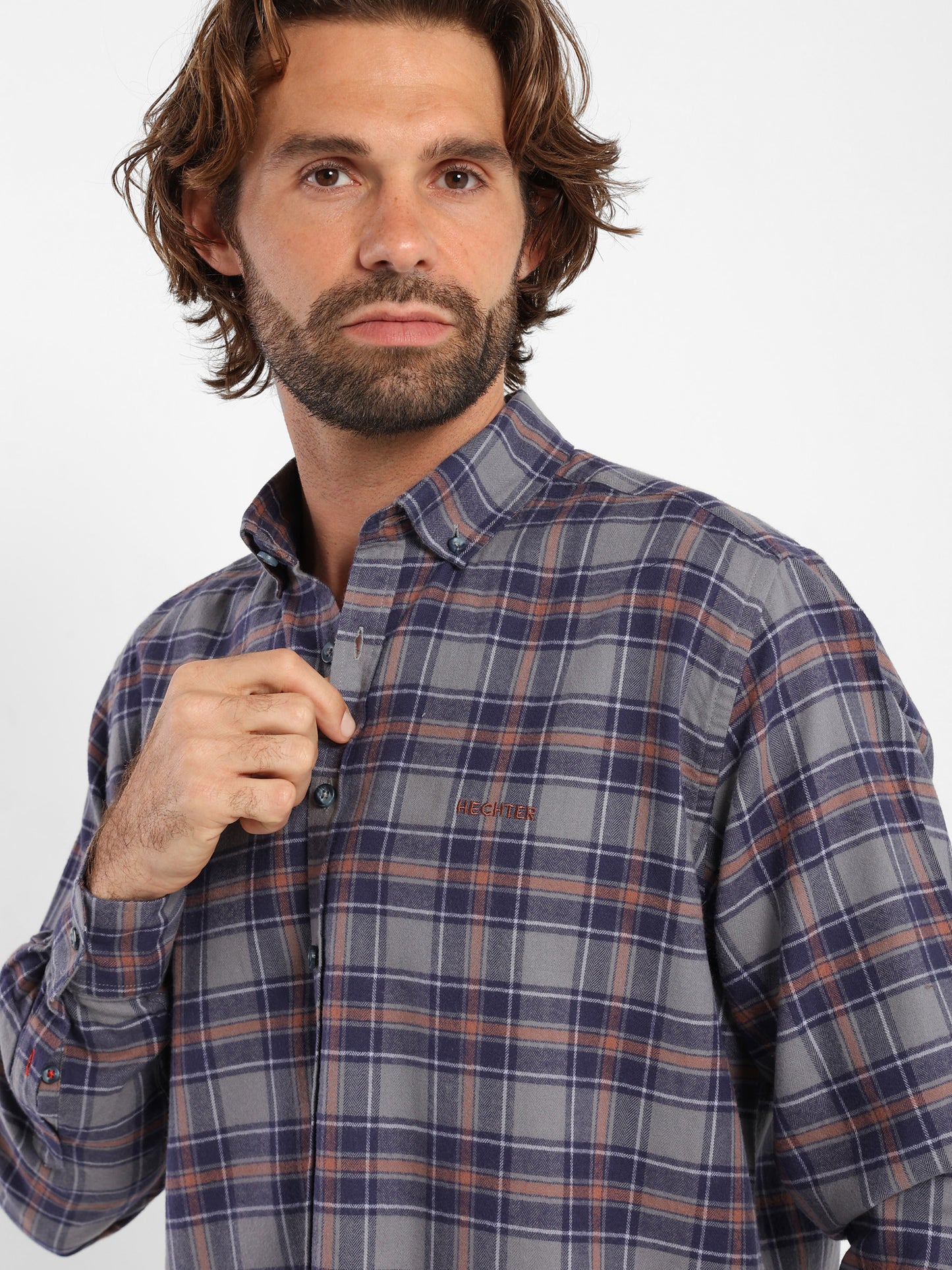 Button-Down Checked Cotton Long-Sleeve Shirt